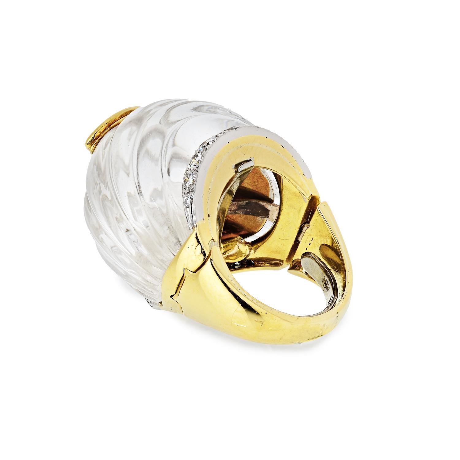 Moderne David Webb Bague en cristal de roche, platine et or 18 carats, avec diamant taille marquise en vente