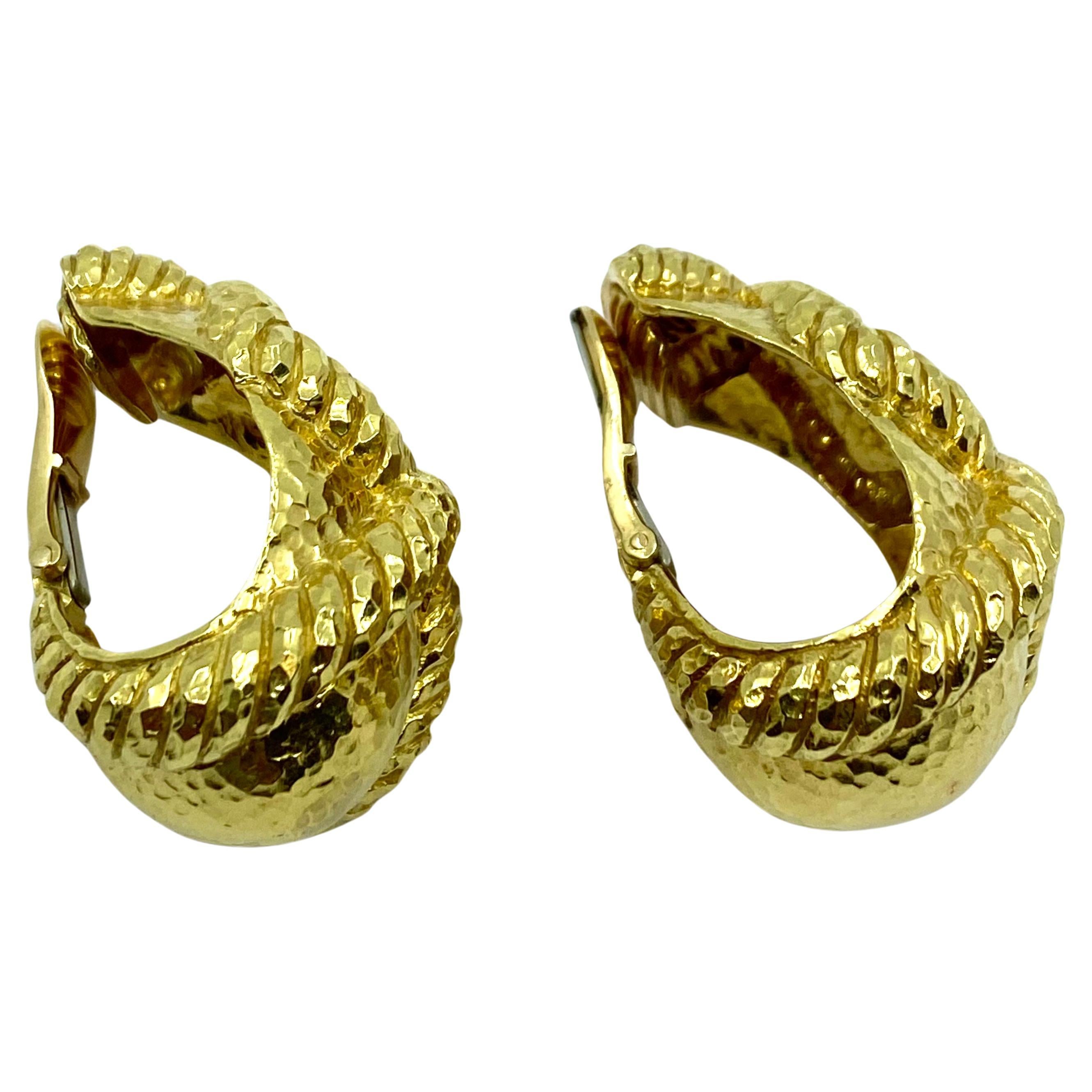 David Webb Rope Design 18k Gold Earrings In Excellent Condition In Beverly Hills, CA