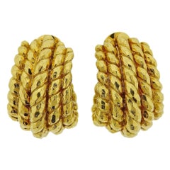David Webb Rope Hammered Gold Half Hoop Earrings