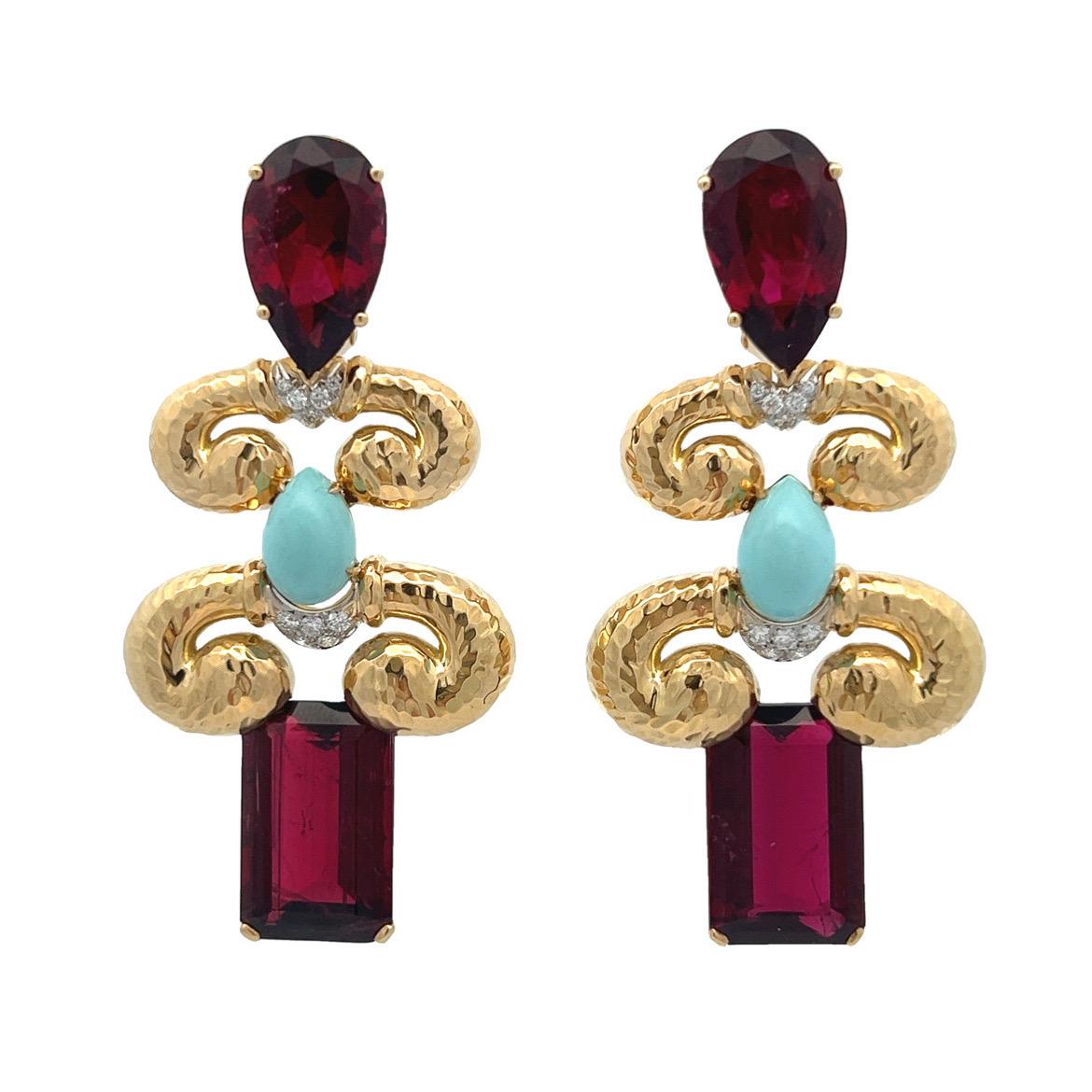 David Webb Set di collana e orecchini con diamanti in rubino e turchesi in vendita 5