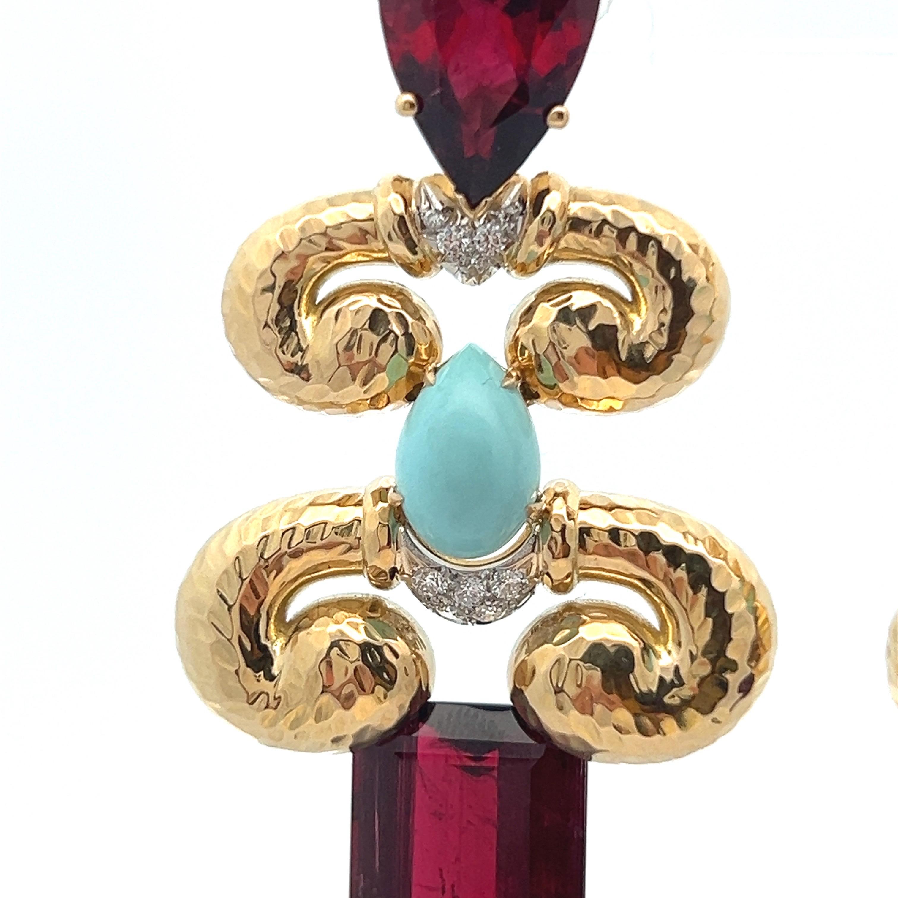 David Webb Set di collana e orecchini con diamanti in rubino e turchesi in vendita 6