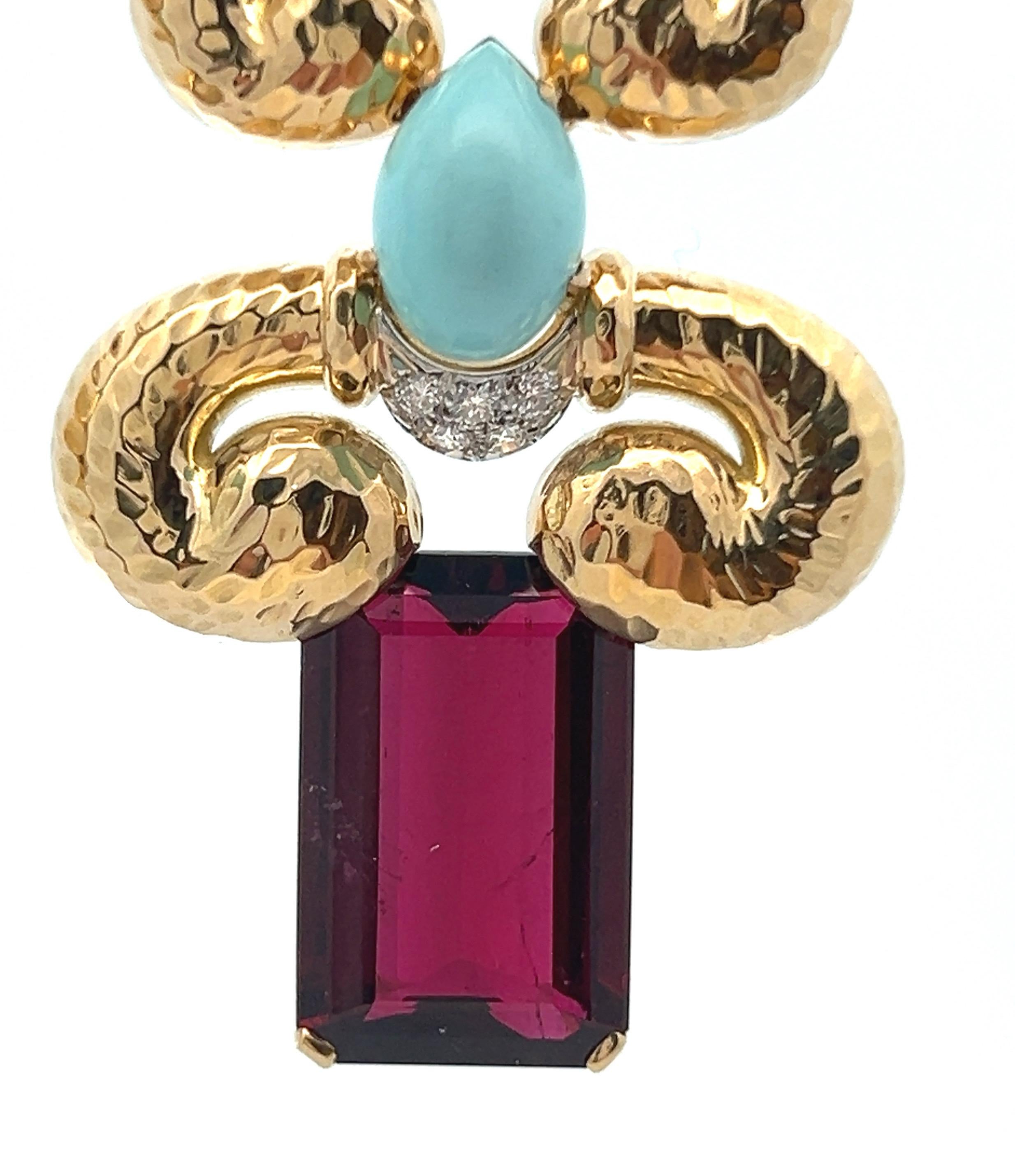 David Webb Set di collana e orecchini con diamanti in rubino e turchesi in vendita 8