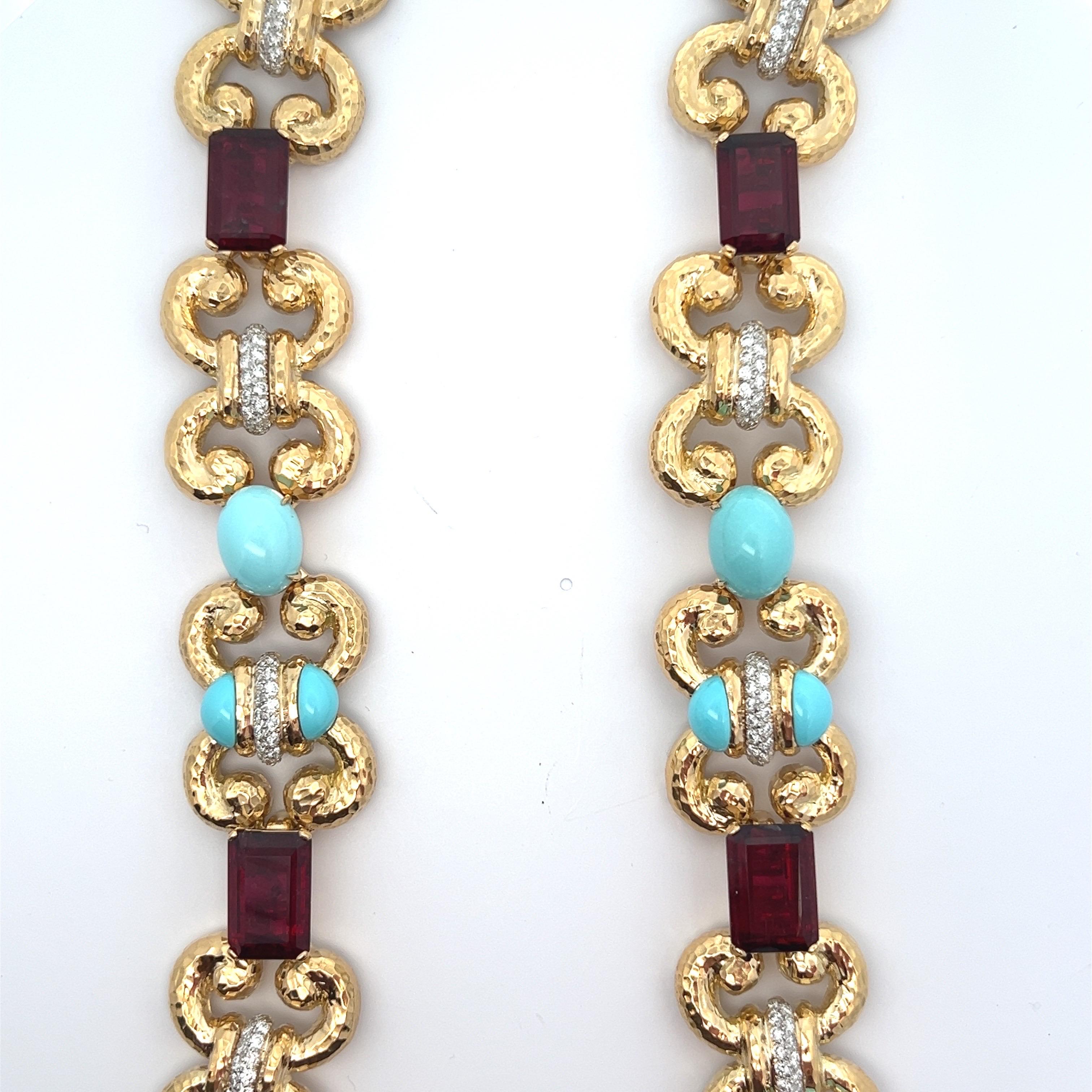 David Webb Set di collana e orecchini con diamanti in rubino e turchesi in vendita 10
