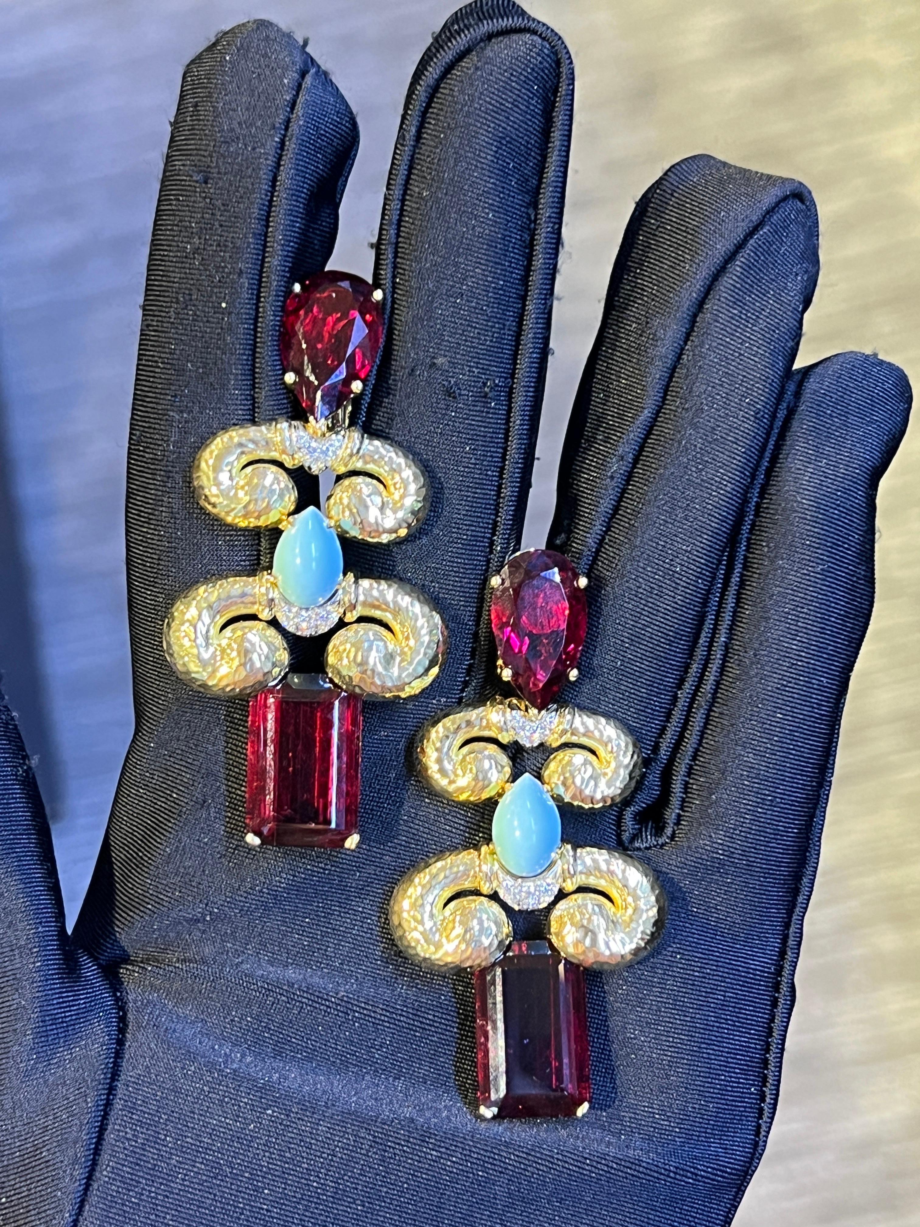 David Webb Set di collana e orecchini con diamanti in rubino e turchesi In condizioni ottime in vendita a New York, NY