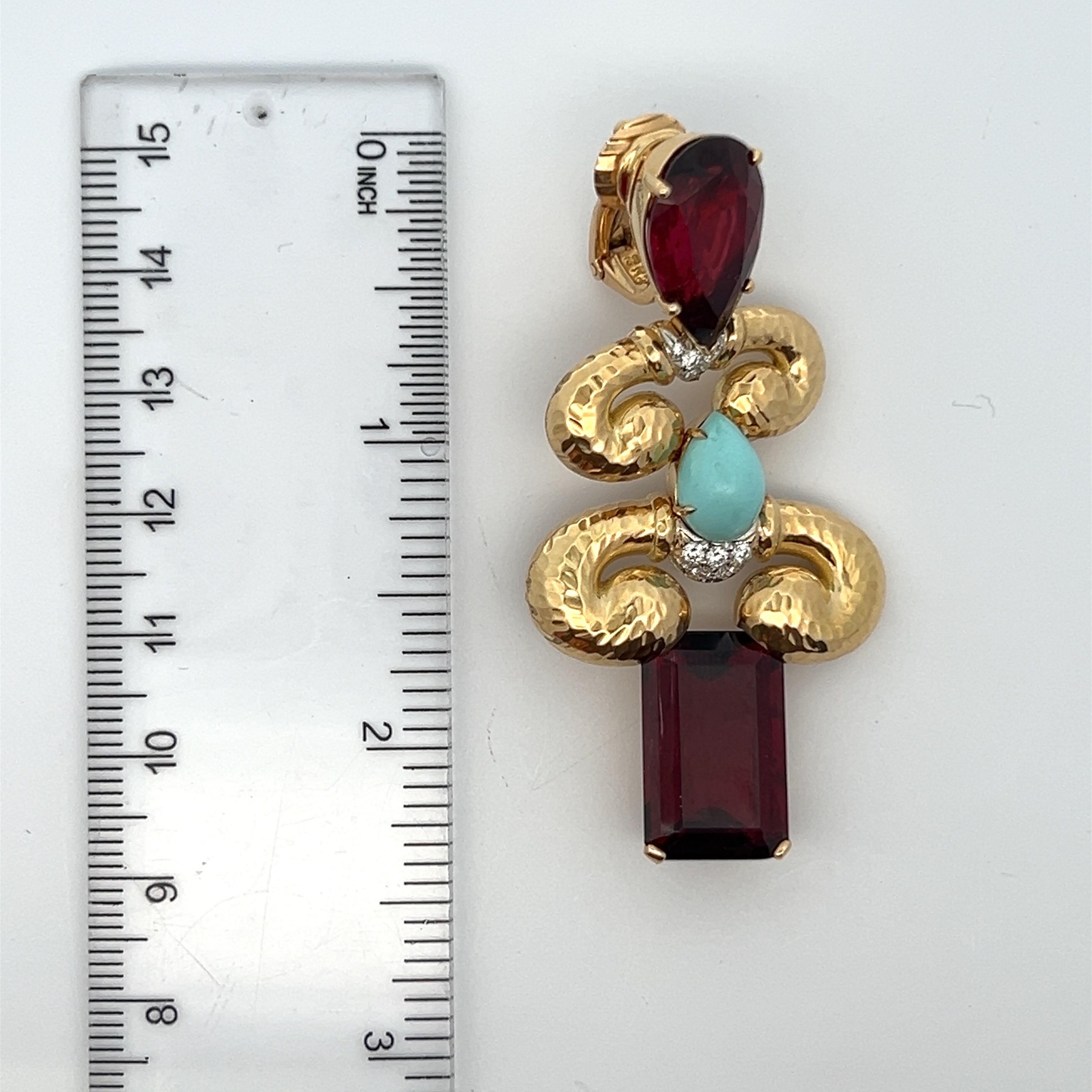 David Webb Set di collana e orecchini con diamanti in rubino e turchesi in vendita 3