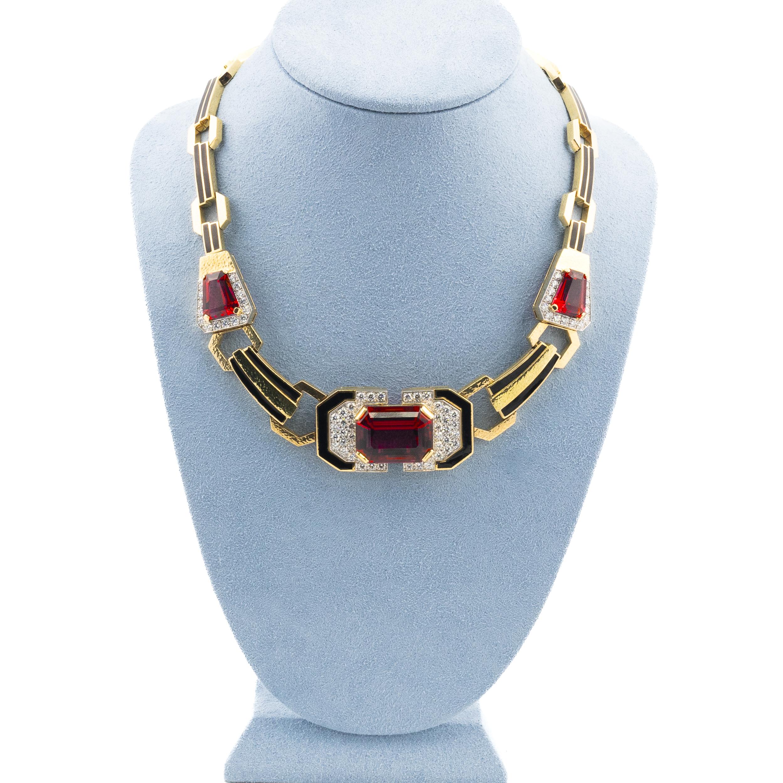 Rétro David Webb - Collier à maillons en rubellite, diamant et émail en vente