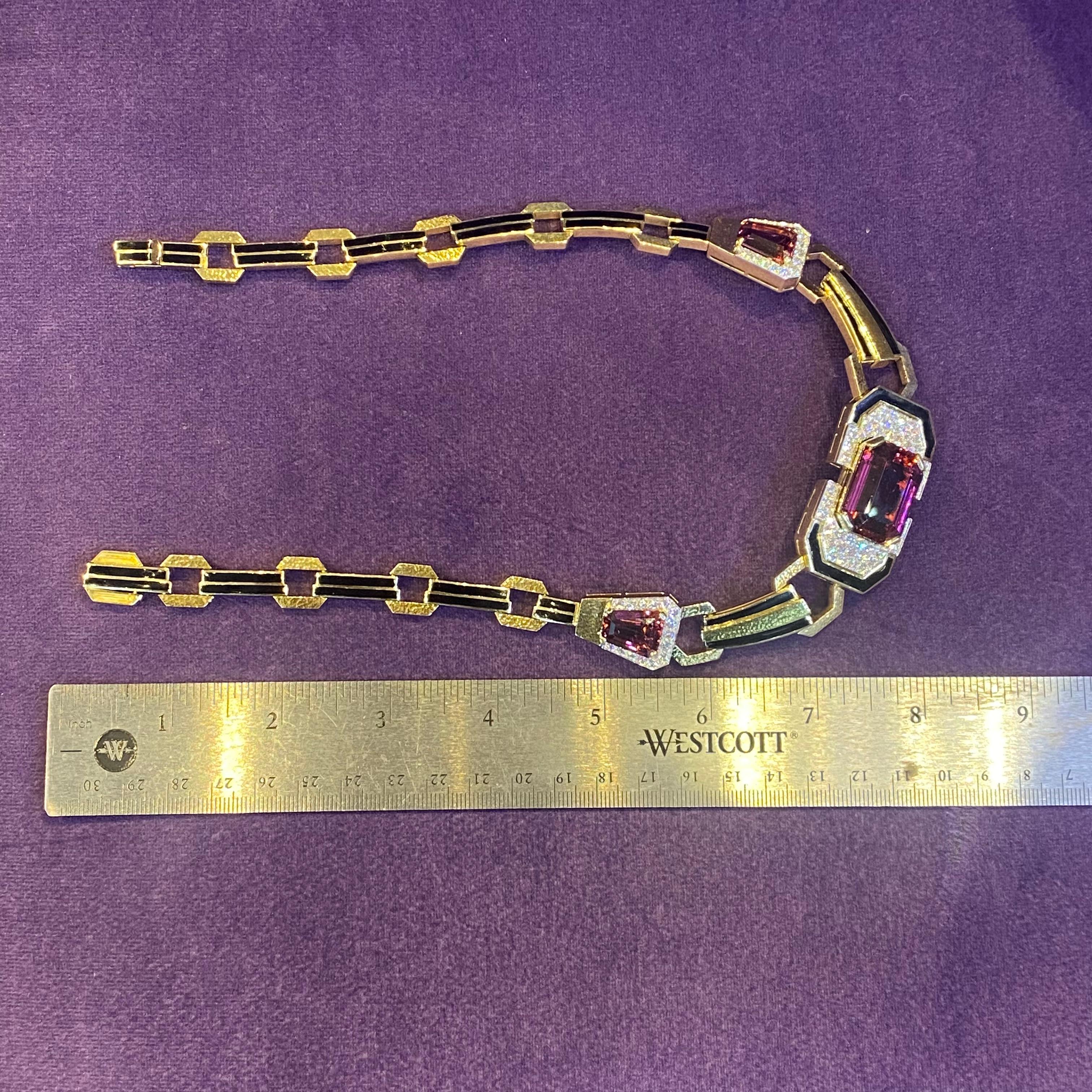 David Webb Collier de tourmalines et d'émails rubellites en vente 8