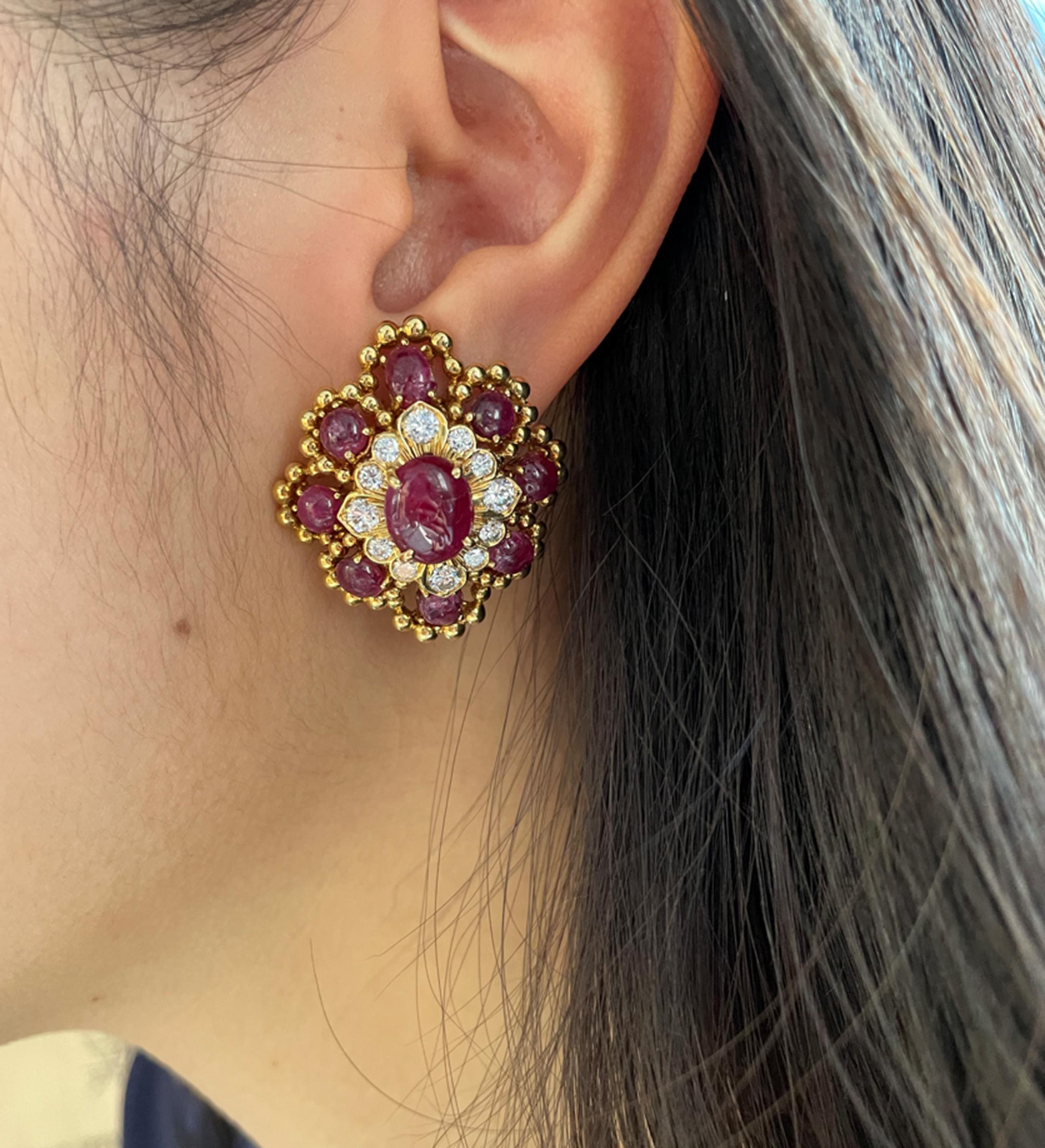 Contemporary David Webb Ruby and Diamond Clip-On Earrings For Sale
