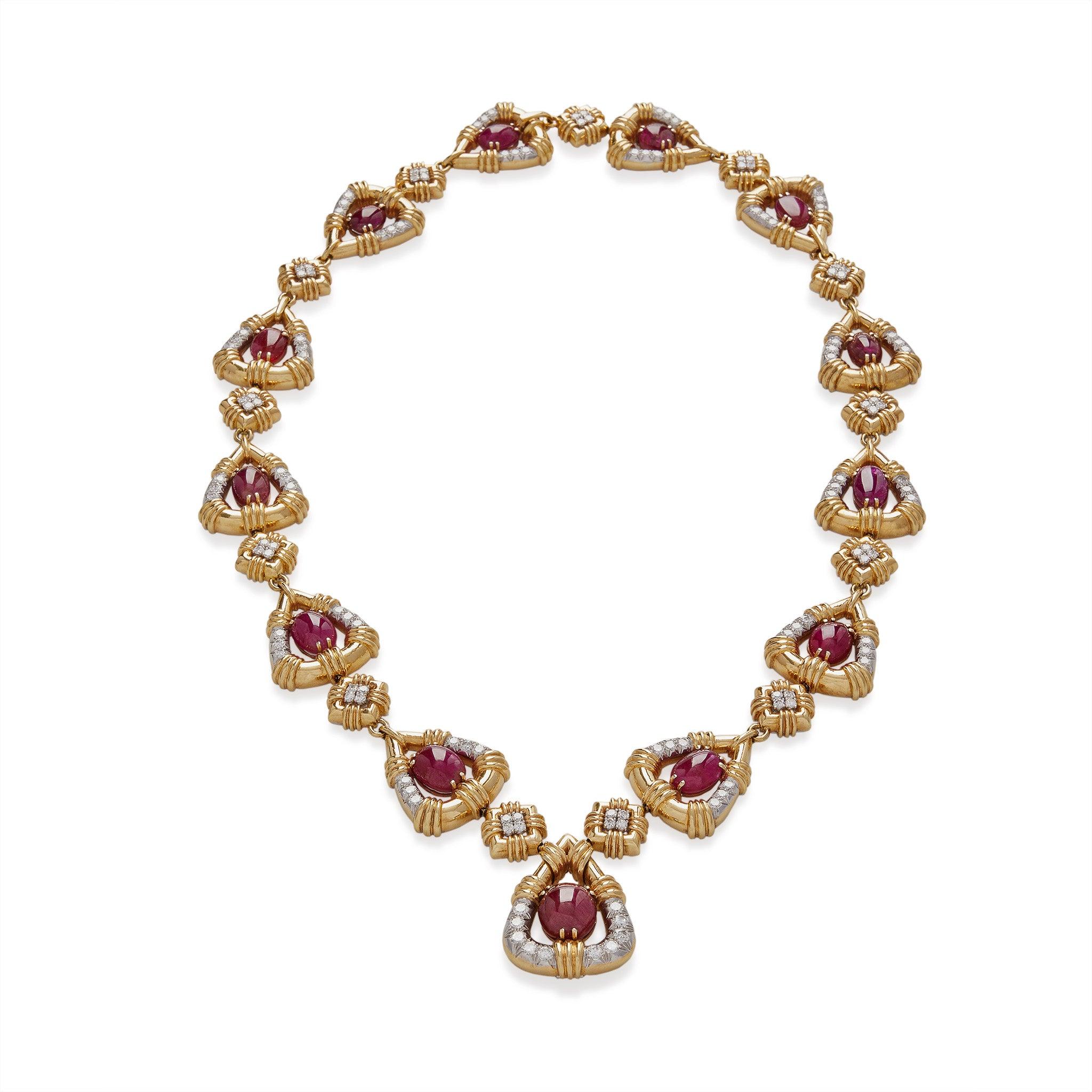 Cabochon David Webb Ruby and Diamond Convertible Lariat Necklace / Bracelet