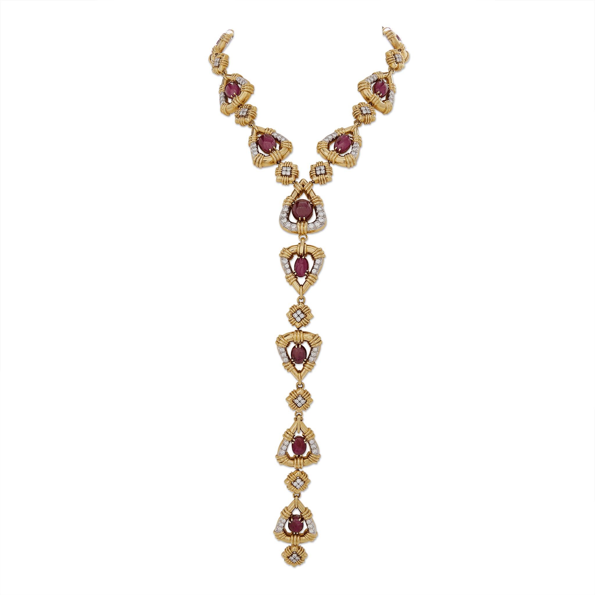 David Webb Ruby and Diamond Convertible Lariat Necklace / Bracelet In Excellent Condition In New York, NY