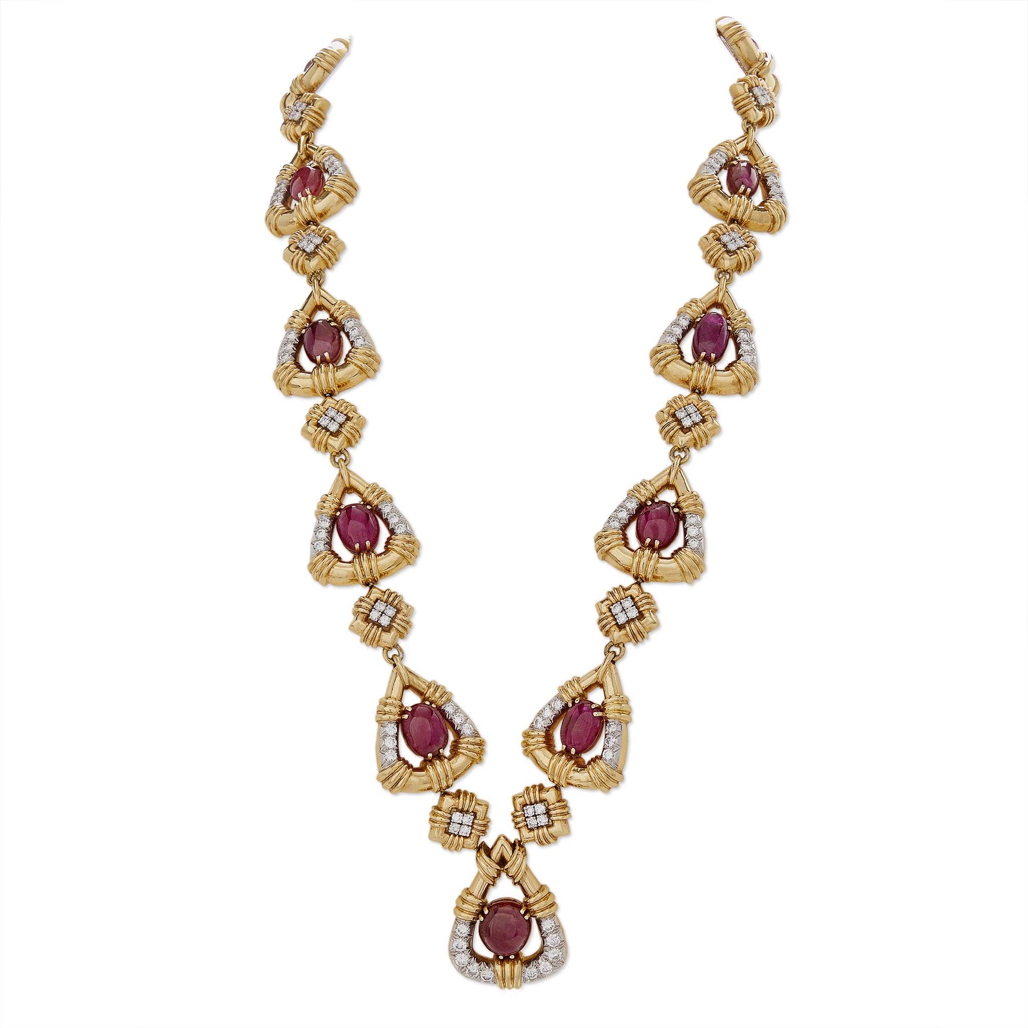 Women's David Webb Ruby and Diamond Convertible Lariat Necklace / Bracelet