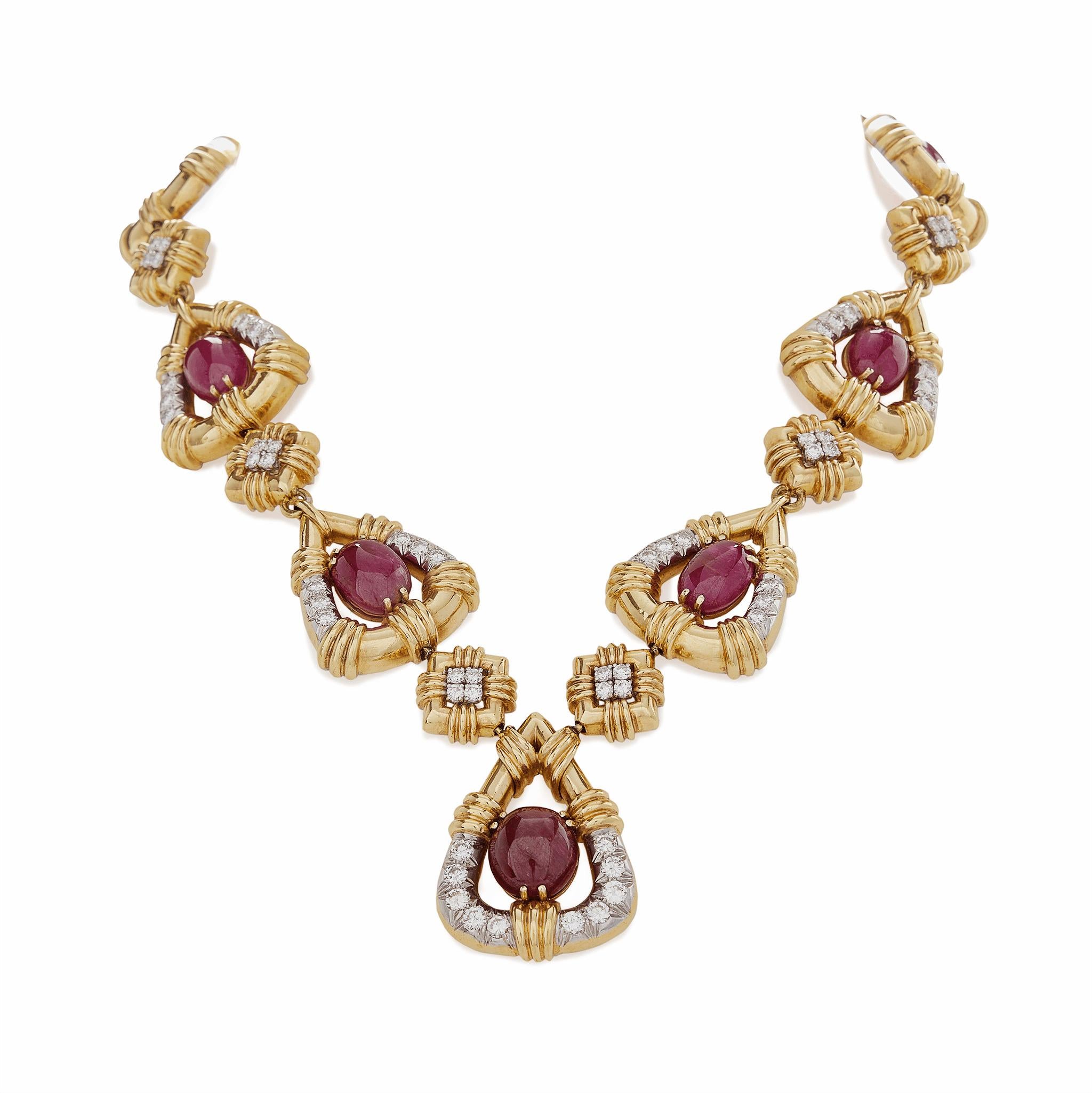David Webb Ruby and Diamond Convertible Lariat Necklace / Bracelet 1