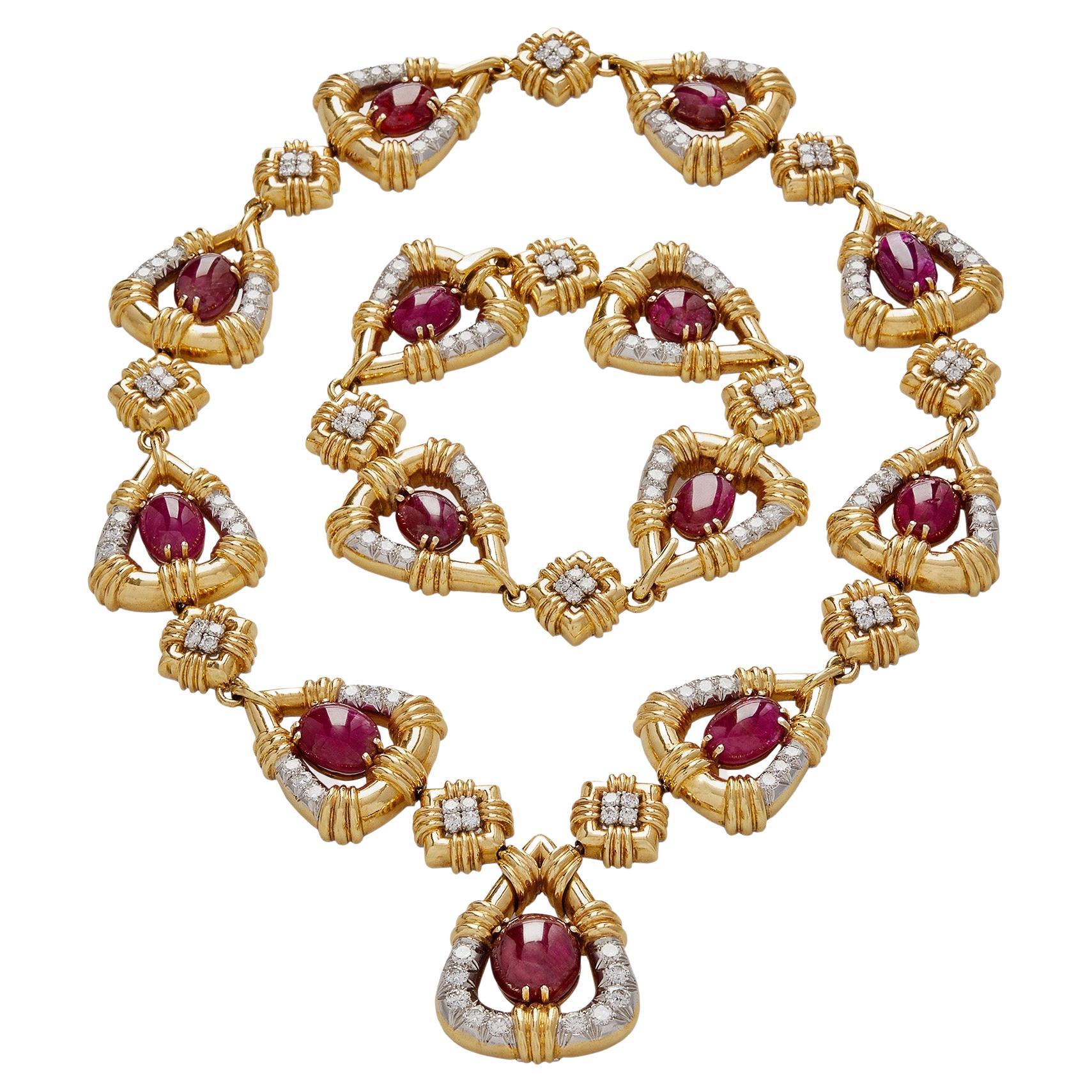 David Webb Ruby and Diamond Convertible Lariat Necklace / Bracelet