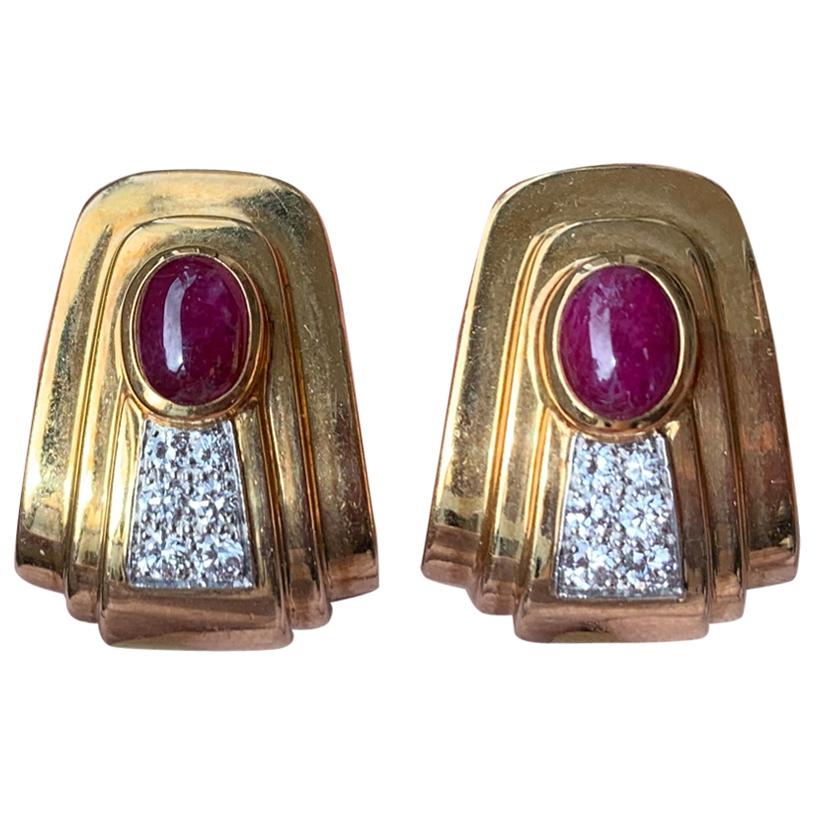 David Webb Ruby and Diamond Earrings