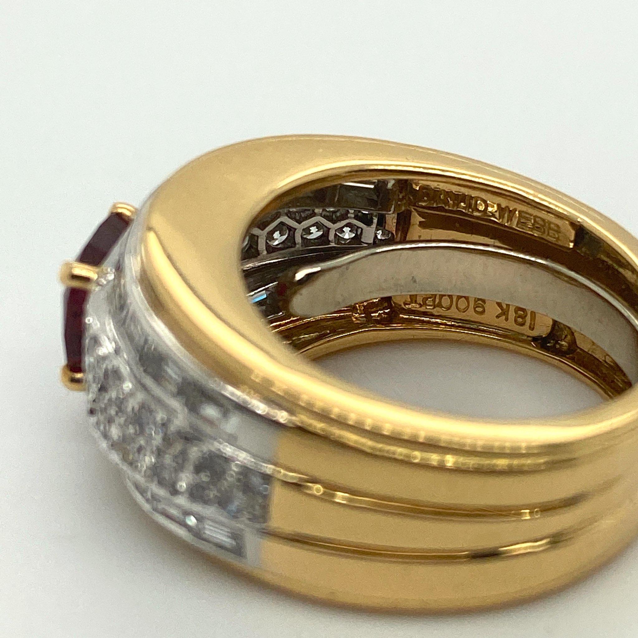 David Webb Ruby and Diamond Ring in 18 Karat and Platinum In Good Condition For Sale In Dallas, TX