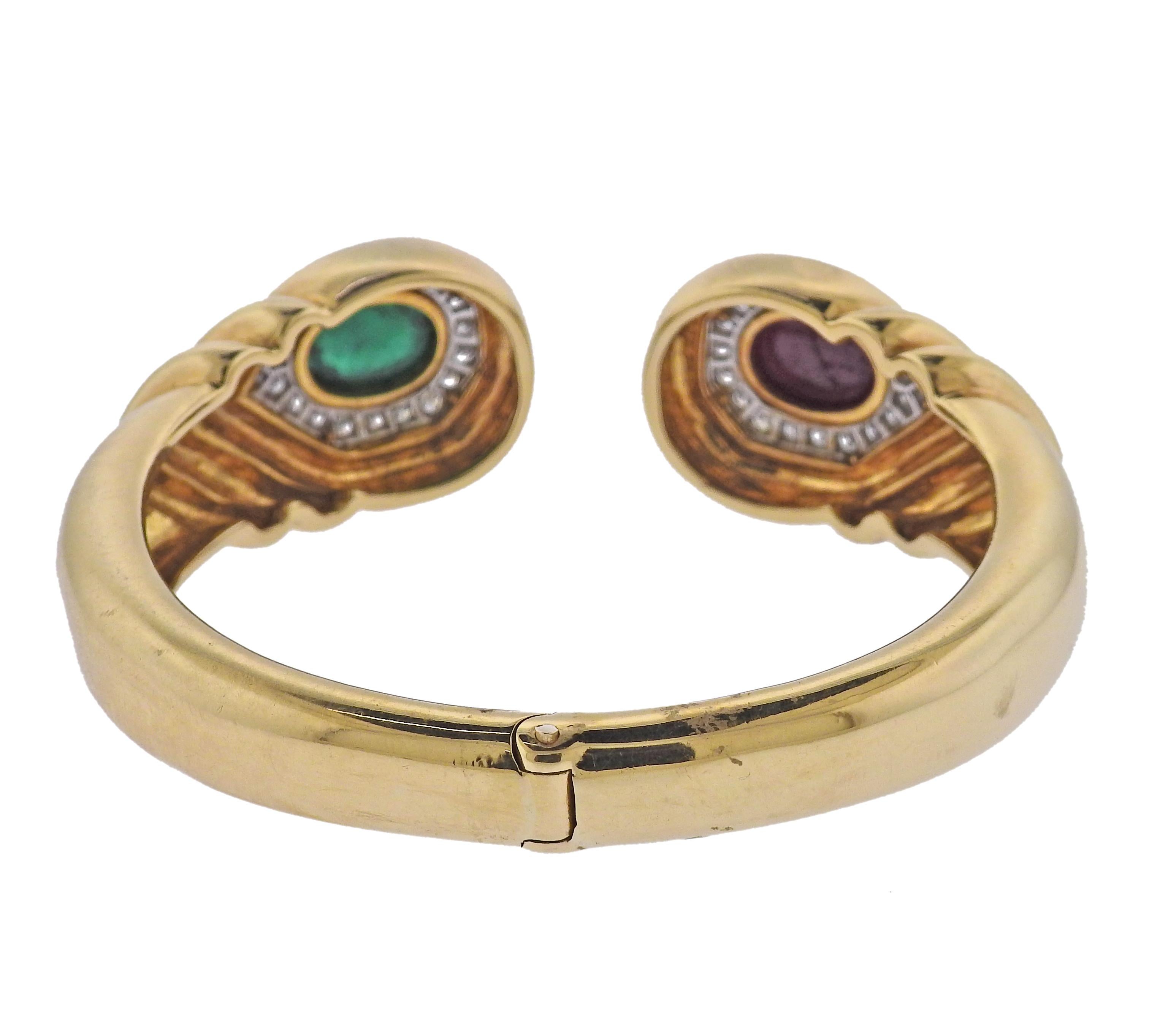 David Webb Rubin und Smaragd 1,20 Karat Diamant 18k Gold Platin-Armband (Rundschliff)