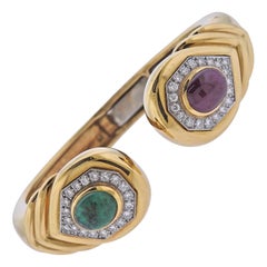 David Webb Rubin und Smaragd 1,20 Karat Diamant 18k Gold Platin-Armband