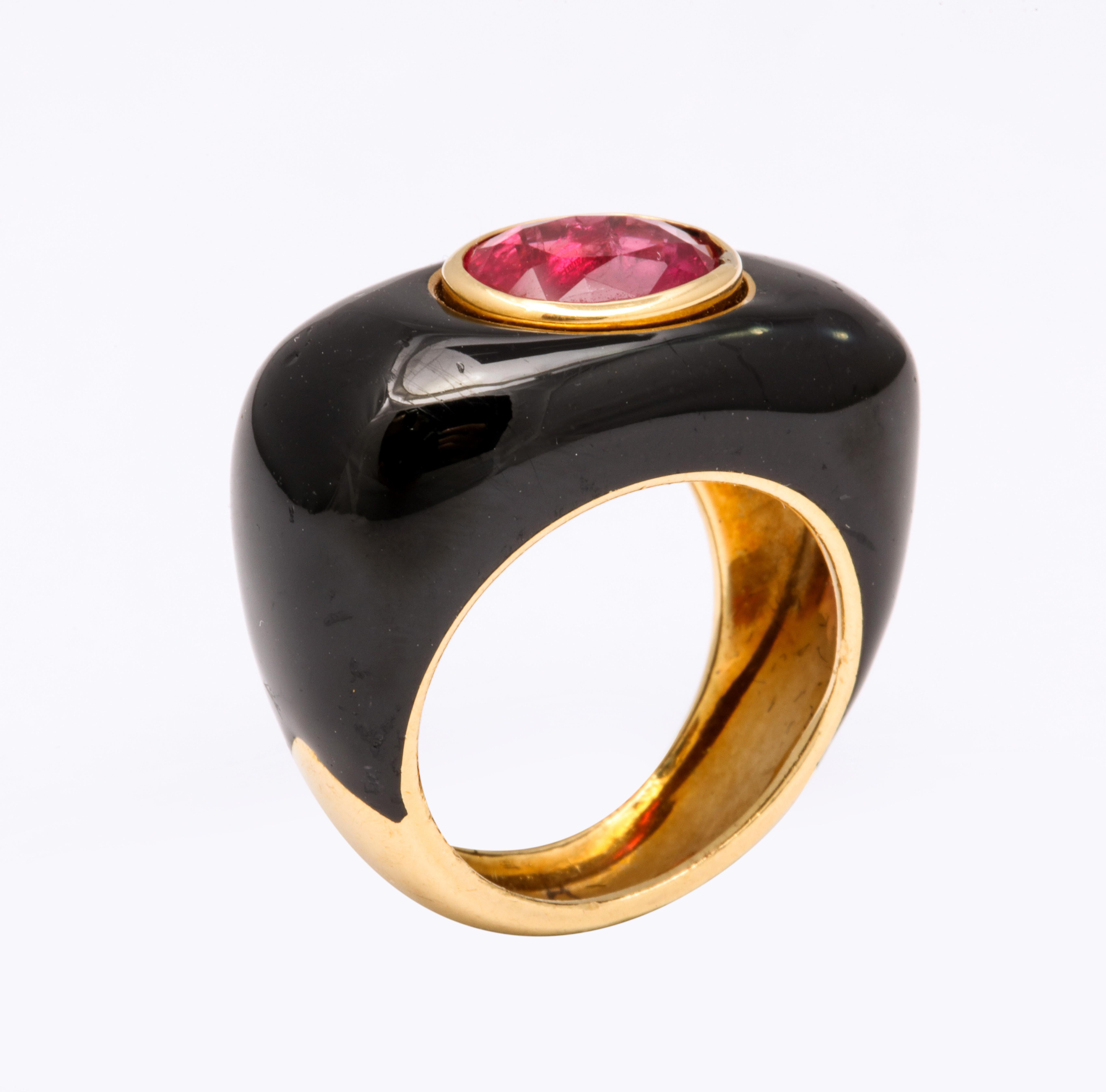 David Webb Ruby and Enamel Ring In Excellent Condition In New York, NY