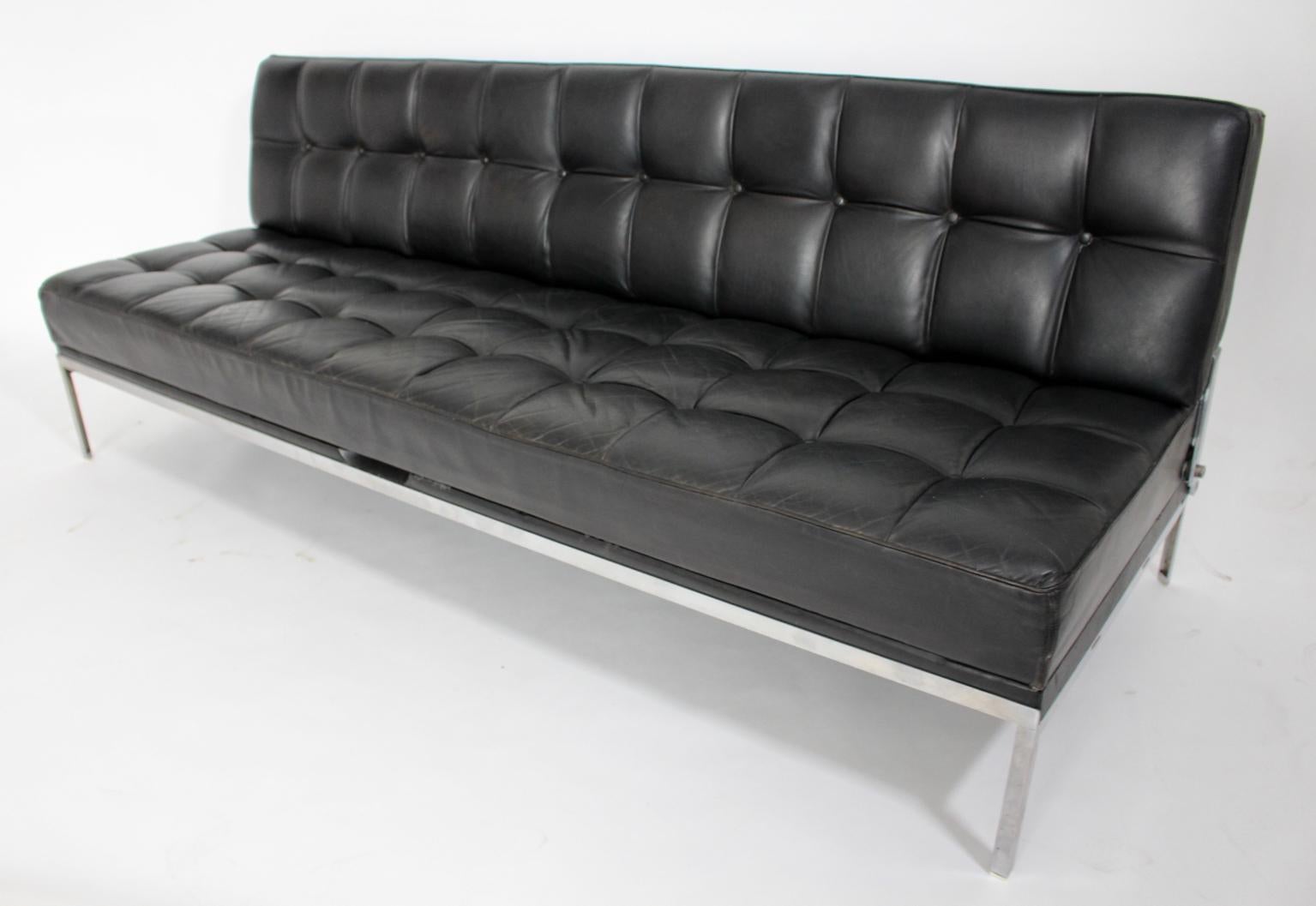 Mid Century Modern Vintage Black Leather Daybed Sofa Johannes Spalt 1961 Vienna For Sale 1