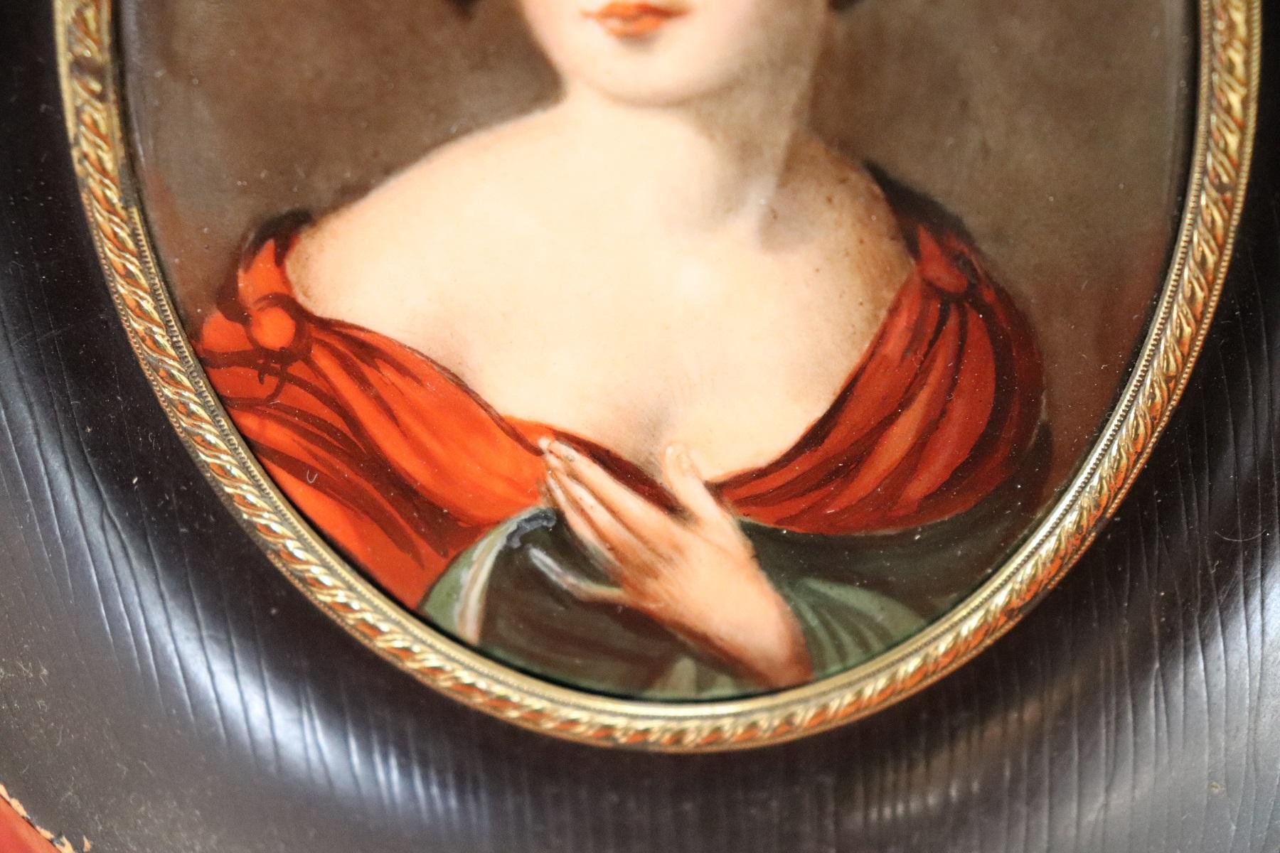 Italian 19th Century Portrait of Paolina Bonaparte in Miniature Painted on Ceramic