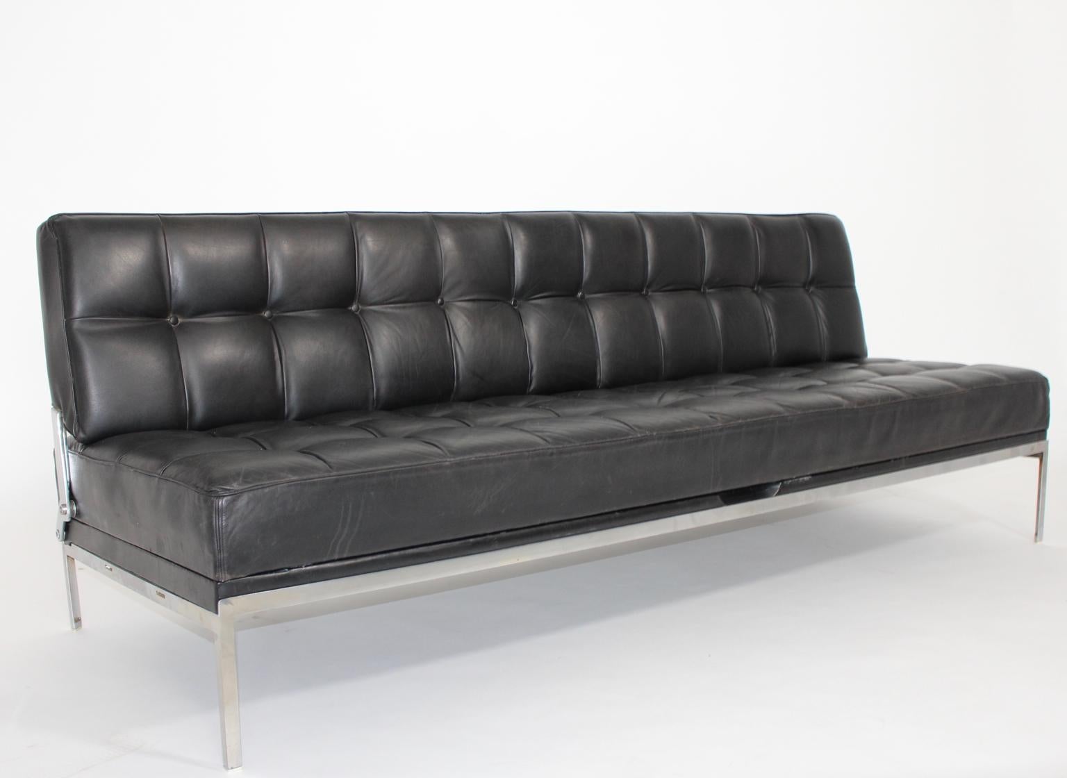 Mid-Century Modern Vintage-Sofa aus schwarzem Leder Johannes Spalt 1961 Wien (Österreichisch) im Angebot