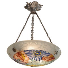 Loys Lucha French Art Deco Pendant Chandelier, 1925