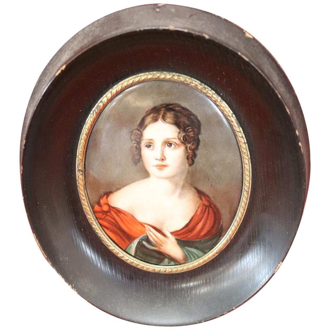 19th Century Portrait of Paolina Bonaparte in Miniature Painted on Ceramic