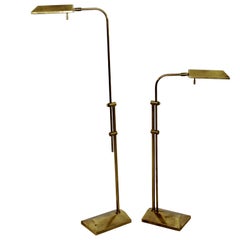 Mid-Century Modern Frederick Cooper Brass Adjustable Pharmacy Floor Lamps, Pair