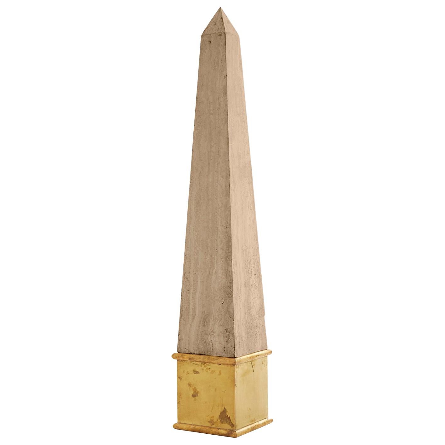 Travertine Obelisk with Brass Base