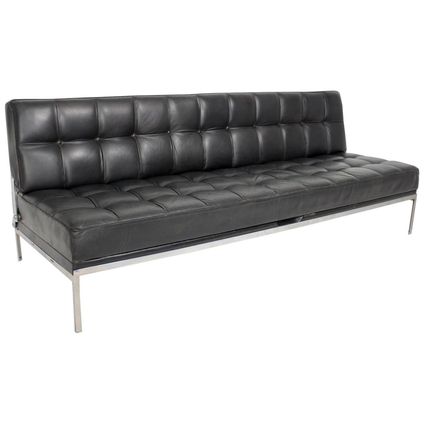 Mid-Century Modern Vintage-Sofa aus schwarzem Leder Johannes Spalt 1961 Wien im Angebot