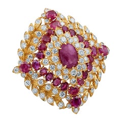 David Webb Ruby Diamond 18 Karat Gold Platinum Brooch