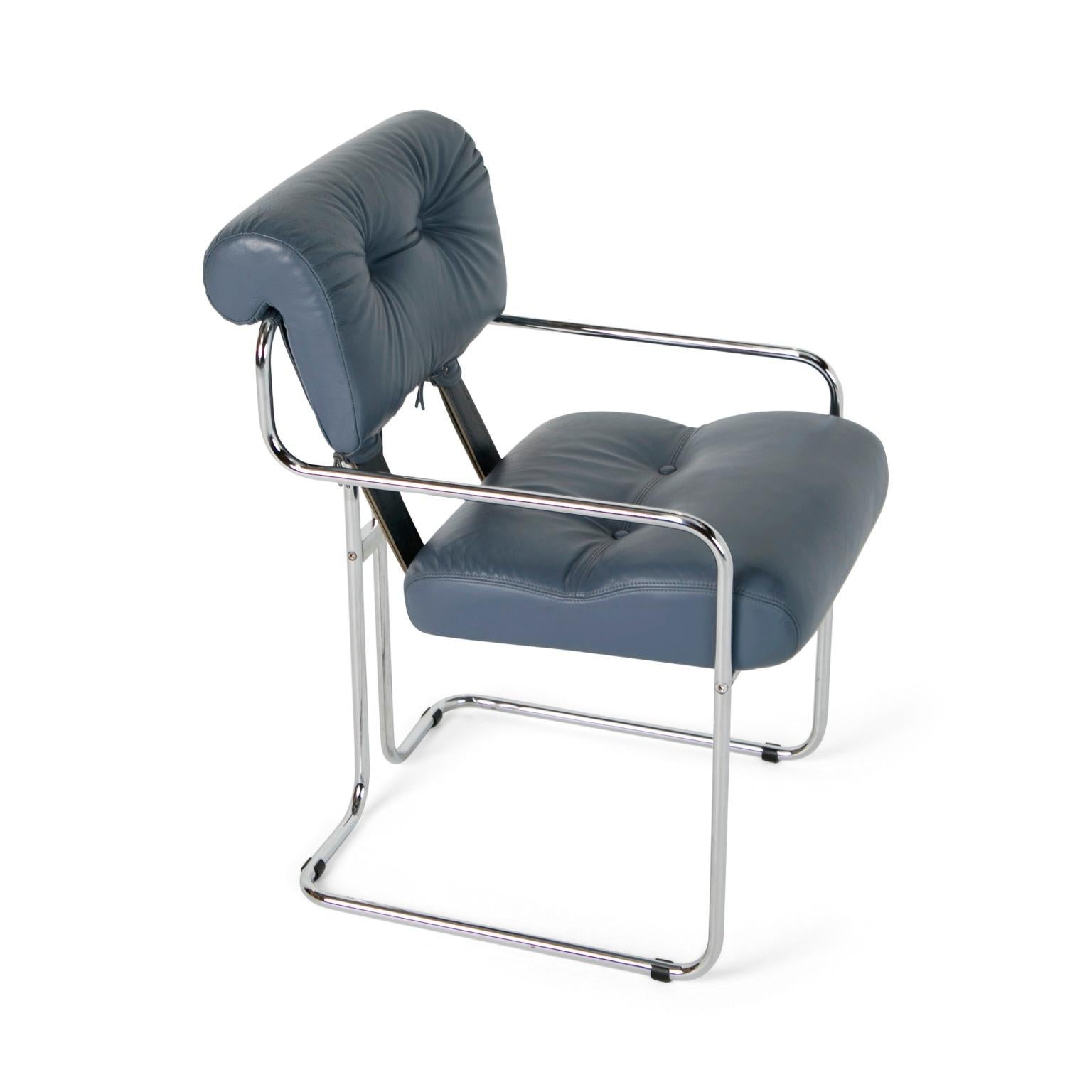 Blue-Grey Leather Tucroma Chair by Guido Faleschini for i4 Mariani, Set of Six  4
