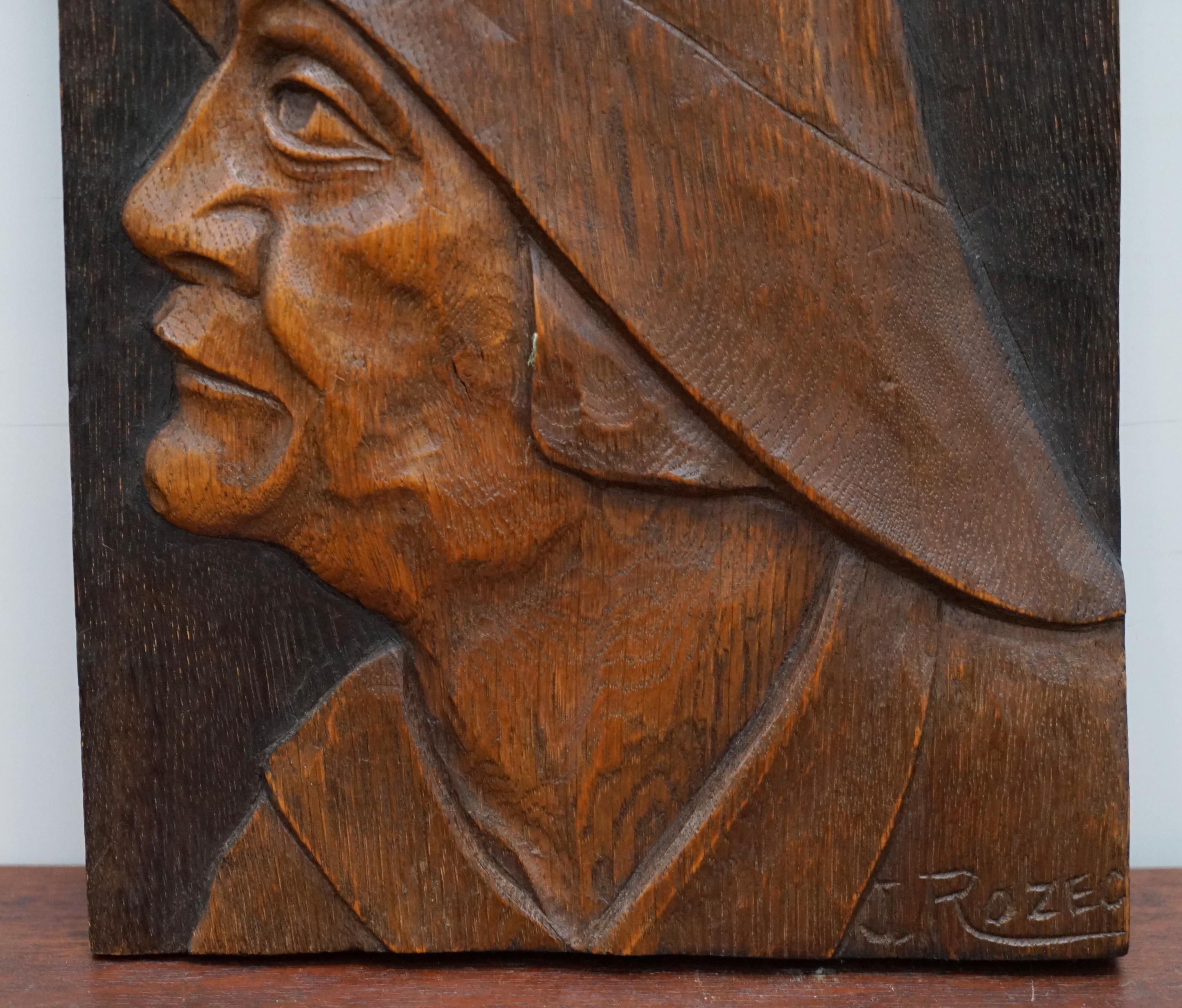 Pair of Rare Hand Wood Carved Walnut J Rozec Signed Portraits Fisherman & Wife For Sale 2