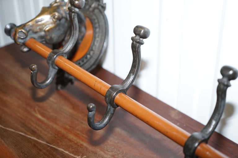 Rare Solid BronzeMounted Horse Head Equestrian Coat Rack for the Wall