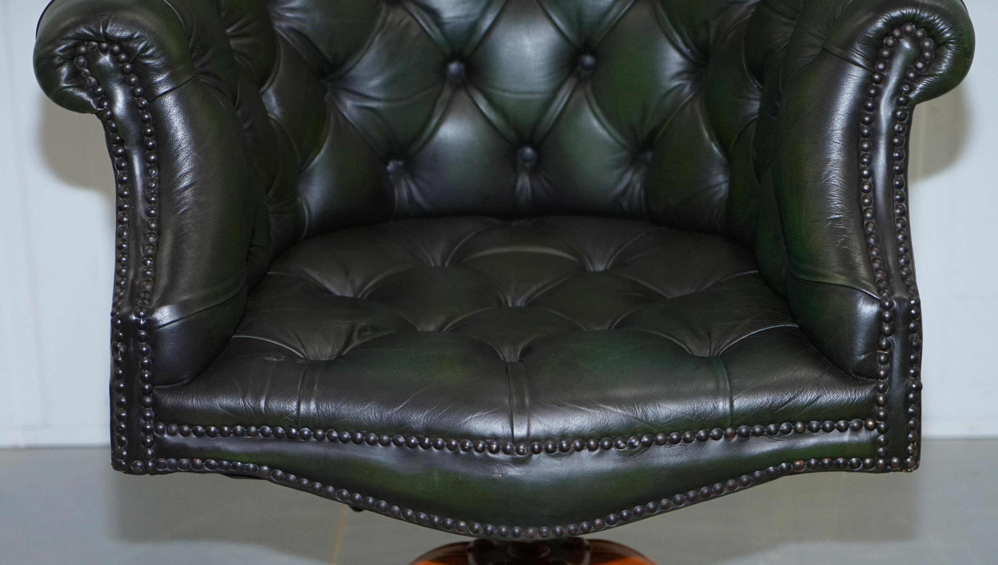 Vintage Chesterfield Directors Green Leather Executive Captains Office Chair 2
