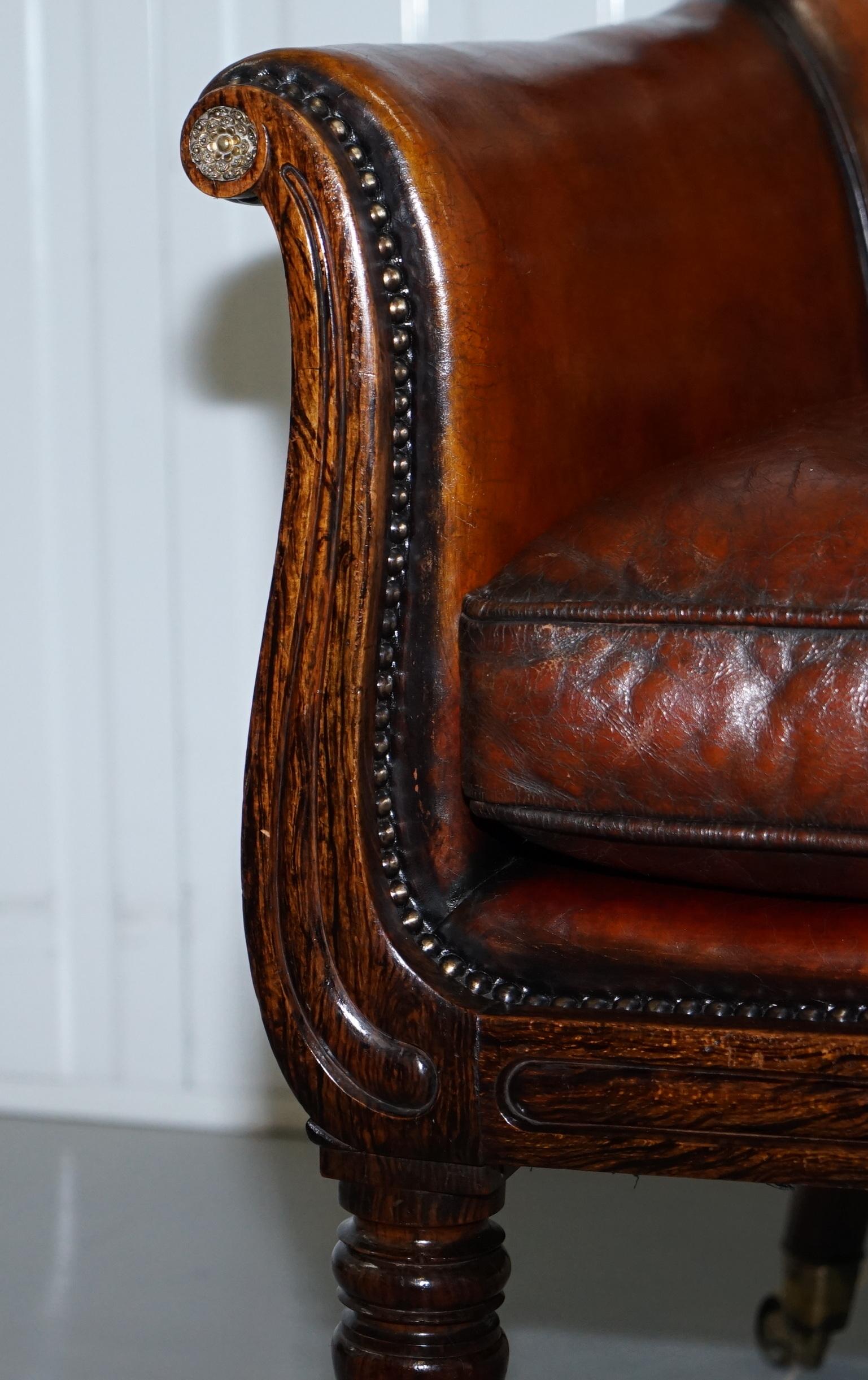 Rare Attributed to Gillows Regency Armchair Hand Dyed Brown Leather Hand-Painted For Sale 5