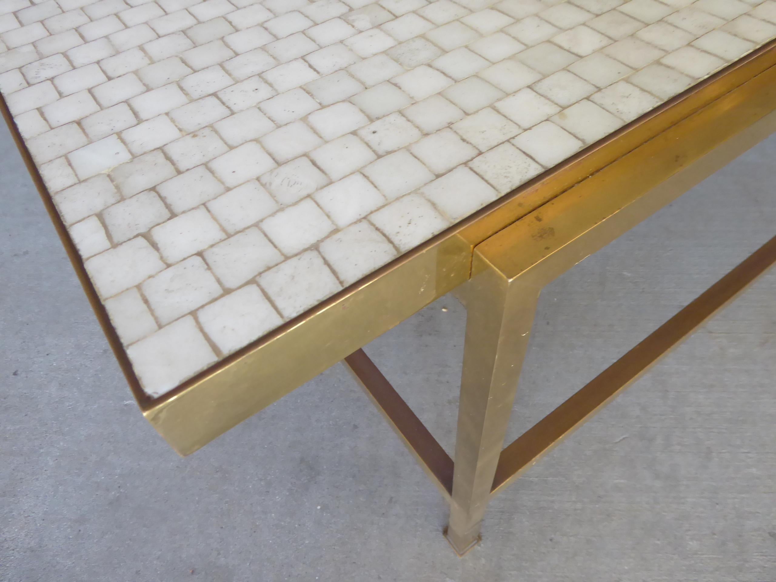 Brass Coffee Table with Glass Mosaic Top by Edward Wormley for Dunbar 4