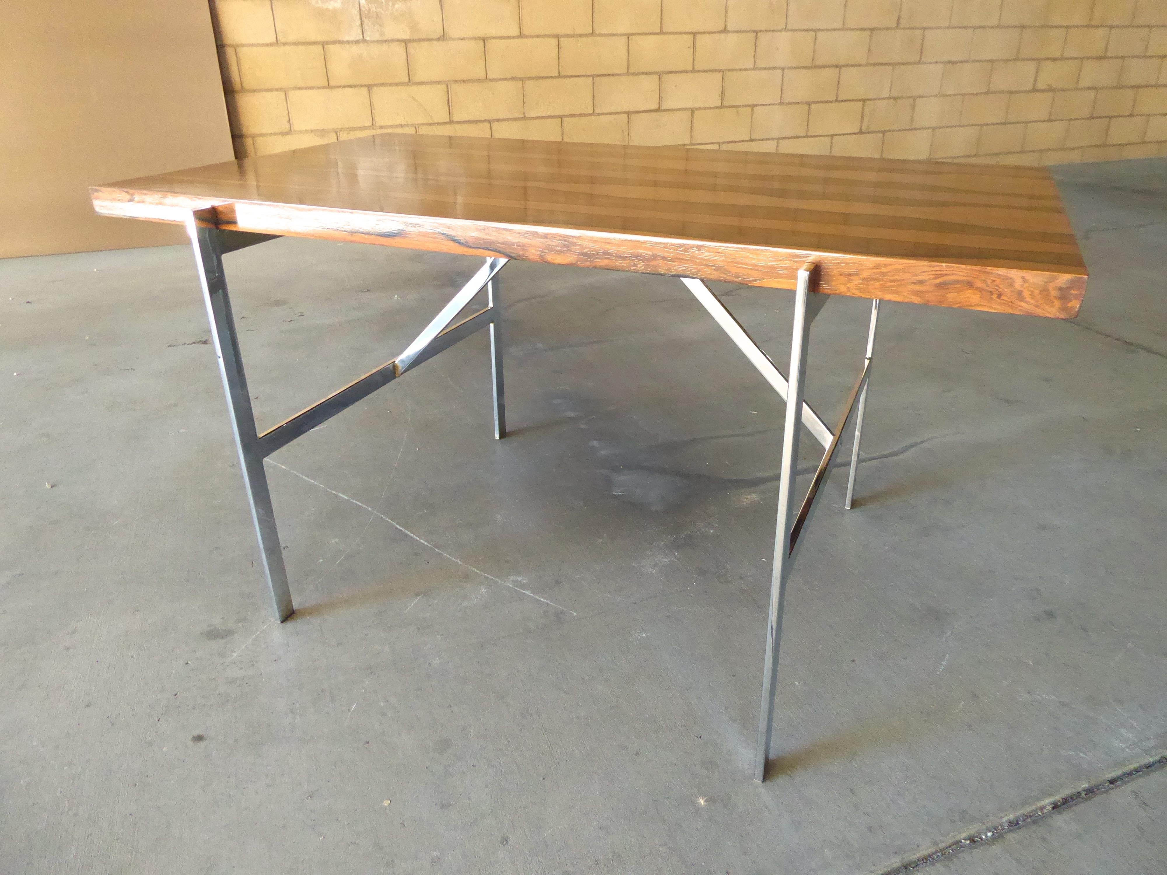 Rosewood and Chromed Steel Writing Table by Milo Baughman for Thayer Coggin 3