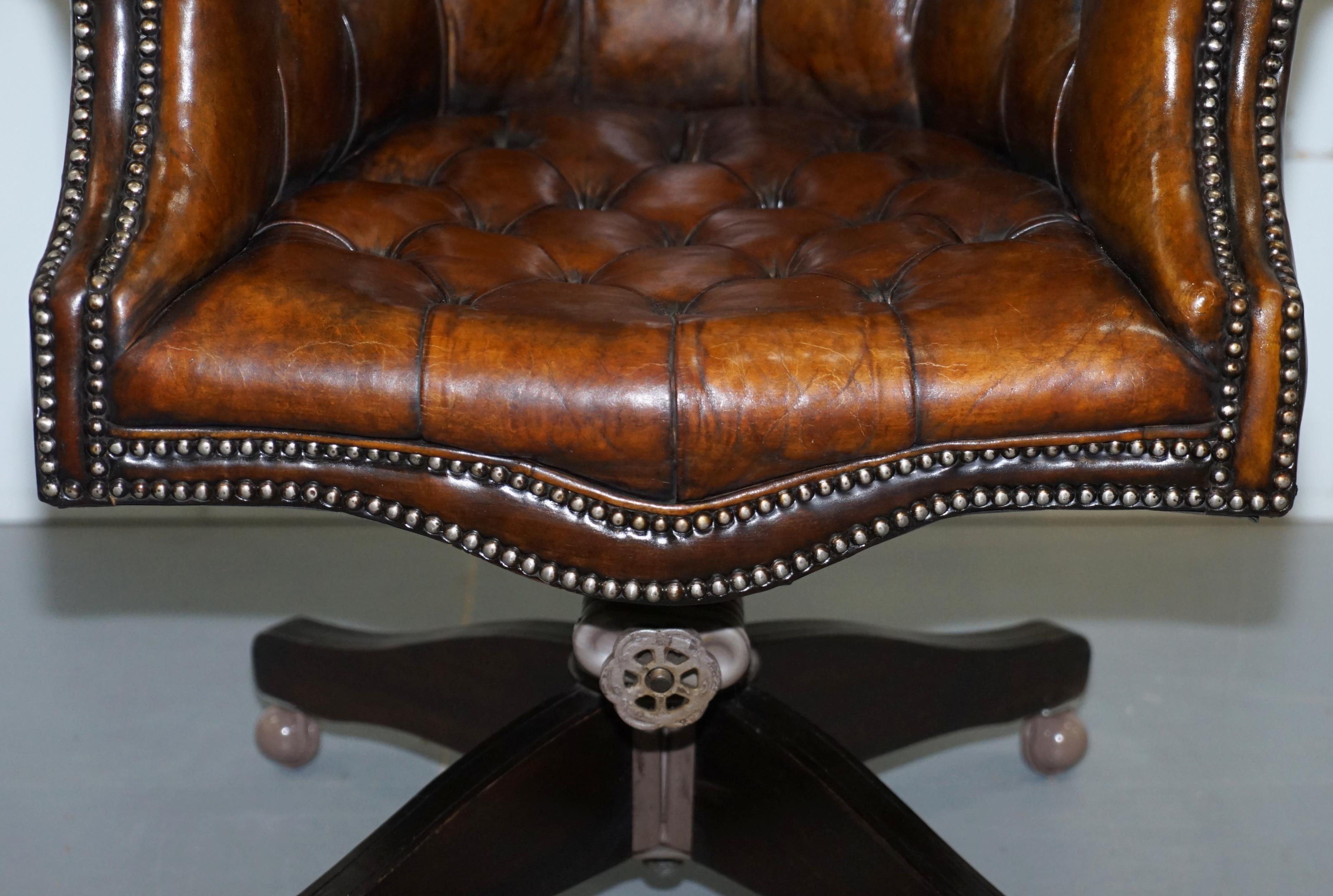 Restored 1920s Hillcrest Chesterfield Brown Leather Directors Captains Chair A1 2
