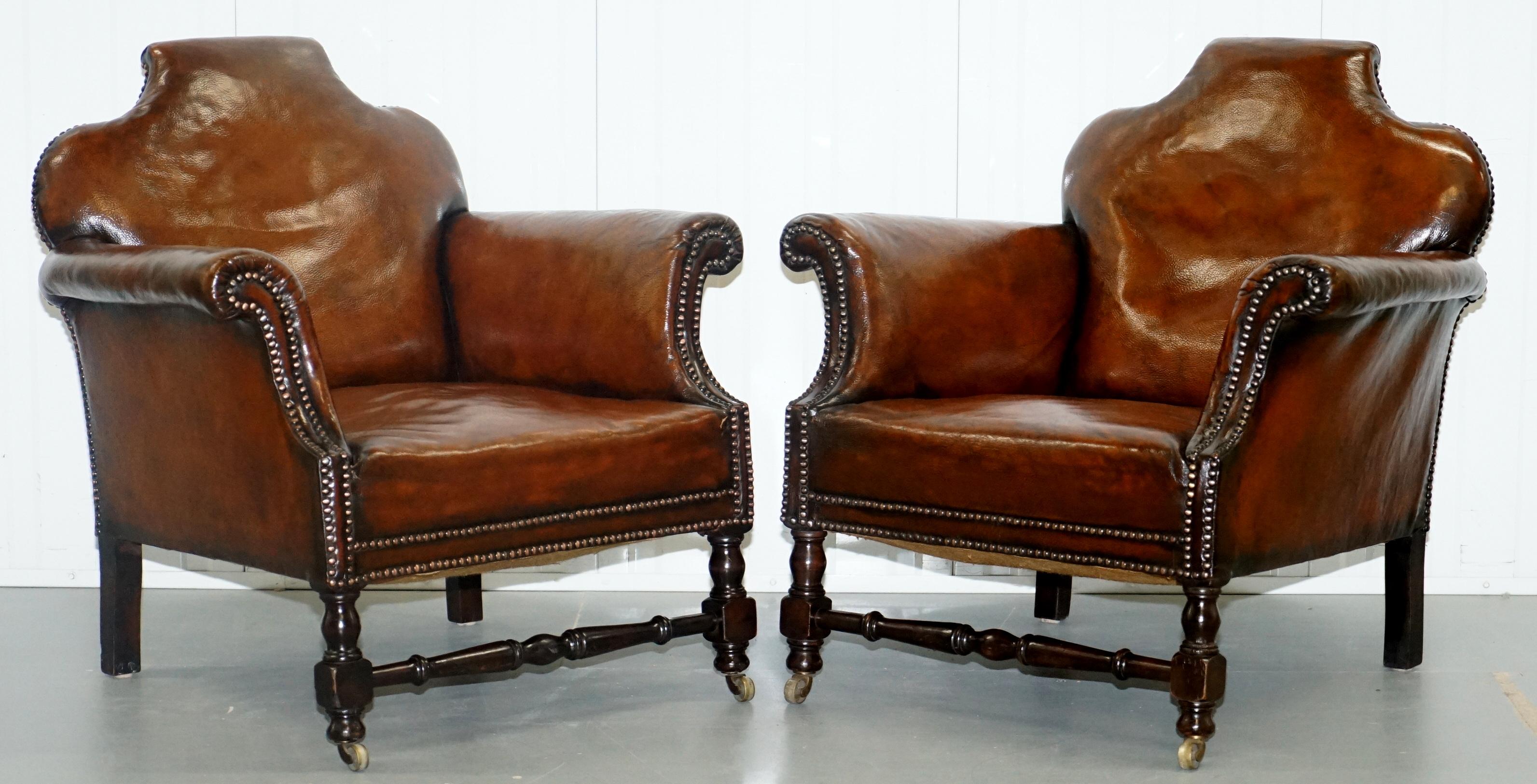 Small Victorian Restored Humpback Brown Leather Club Suite Sofa and Armchairs 6