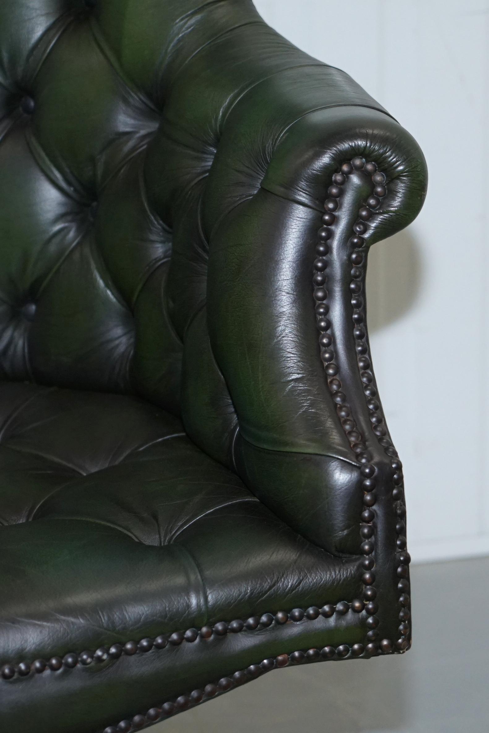 Vintage Chesterfield Directors Green Leather Executive Captains Office Chair 3