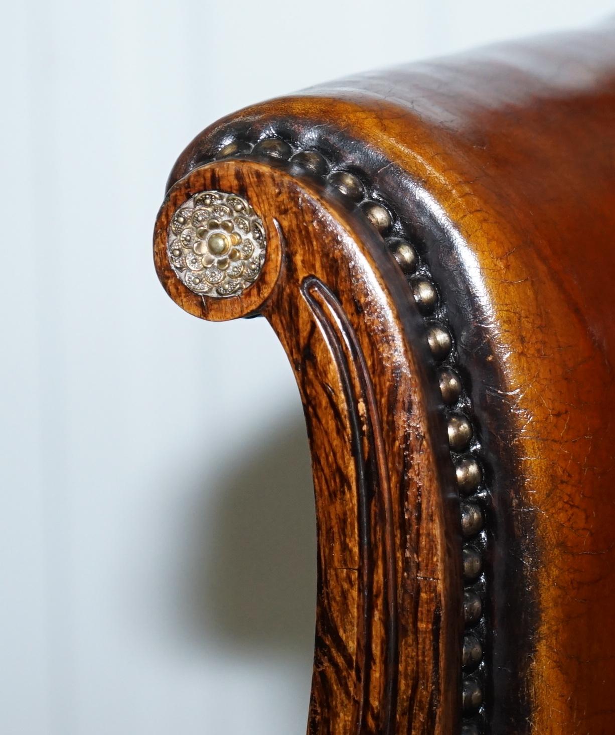 Rare Attributed to Gillows Regency Armchair Hand Dyed Brown Leather Hand-Painted For Sale 6