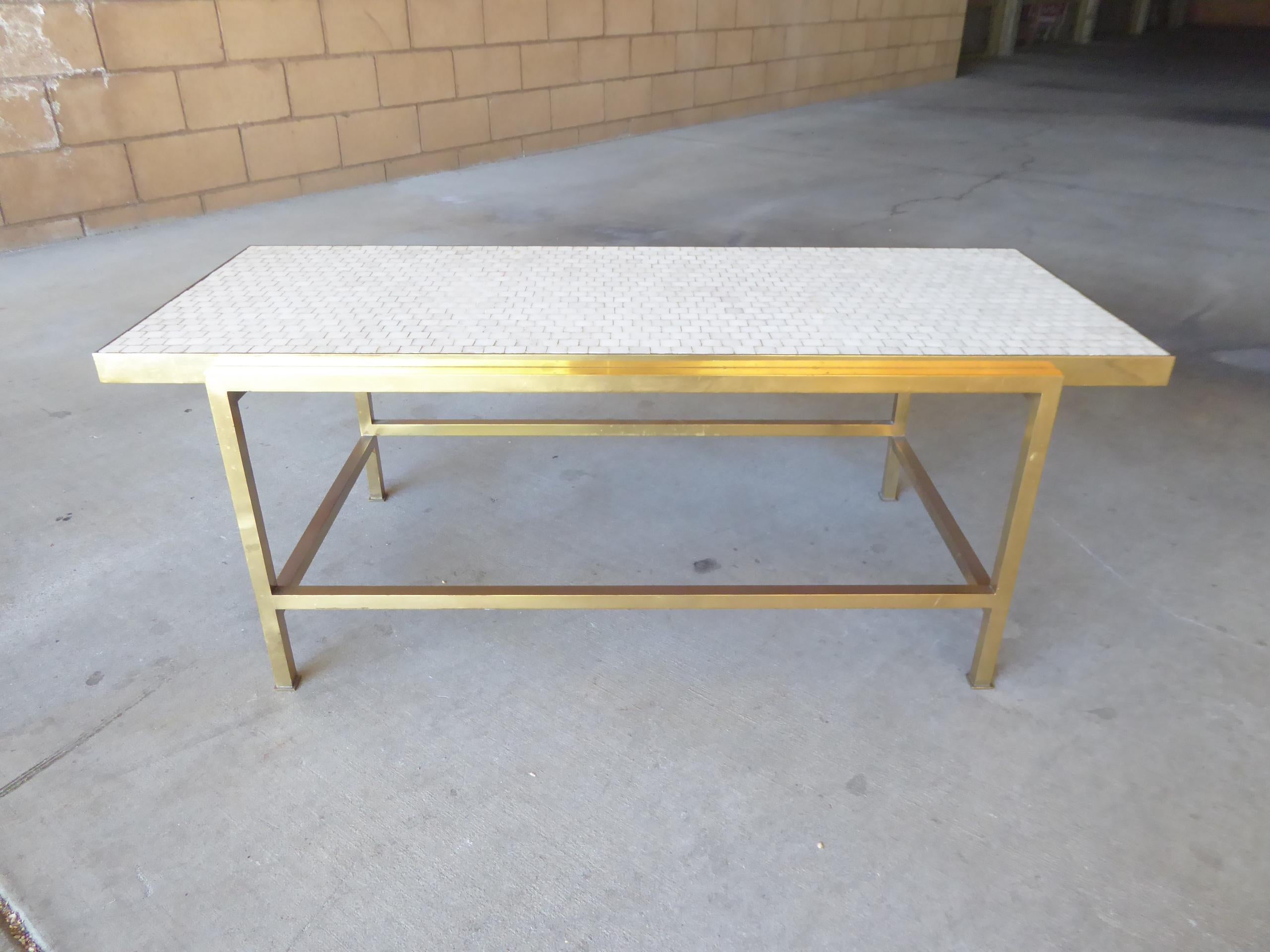 Brass Coffee Table with Glass Mosaic Top by Edward Wormley for Dunbar 5