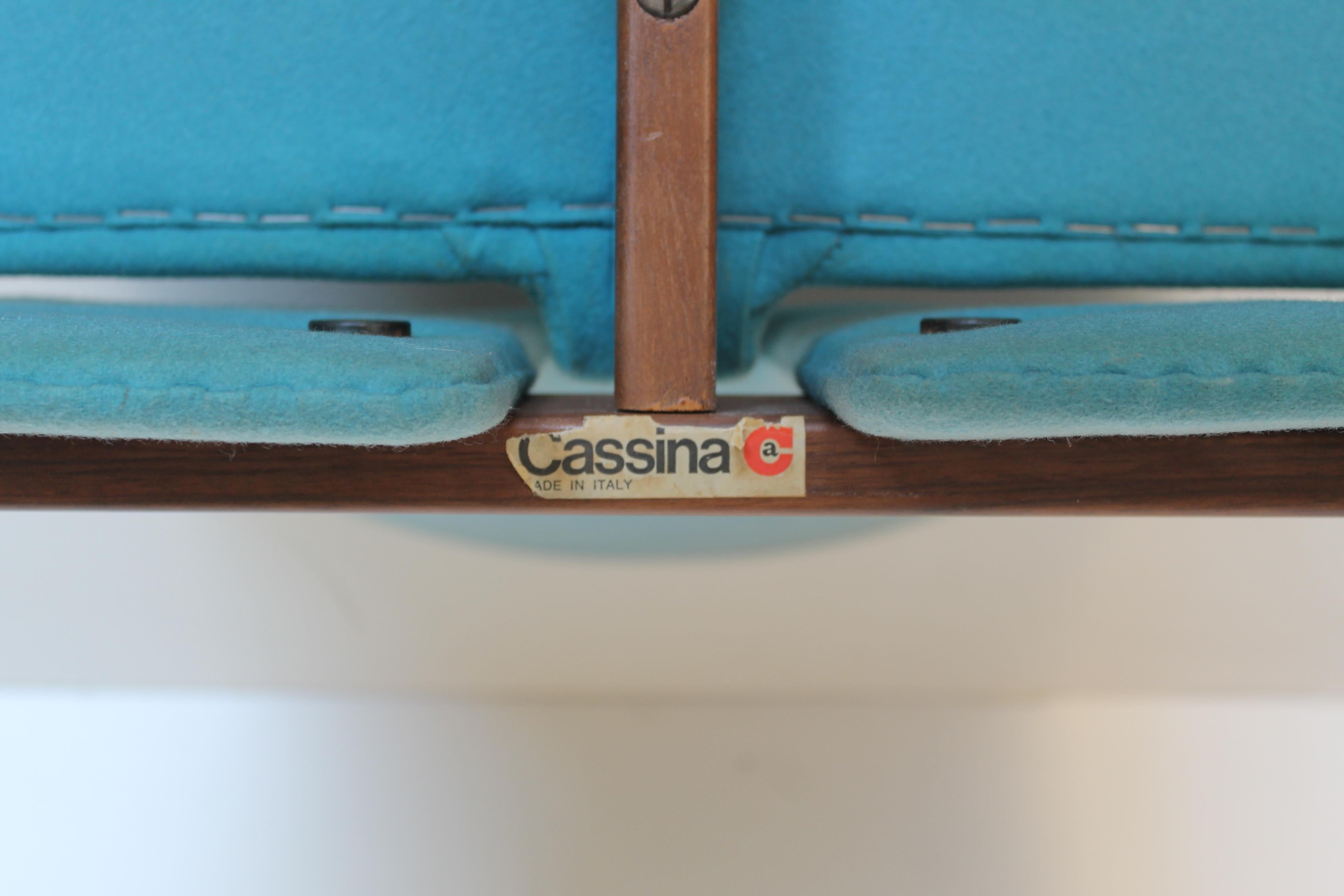 Tobia Scarpa for Cassina Light Blue Fabric and Walnut 