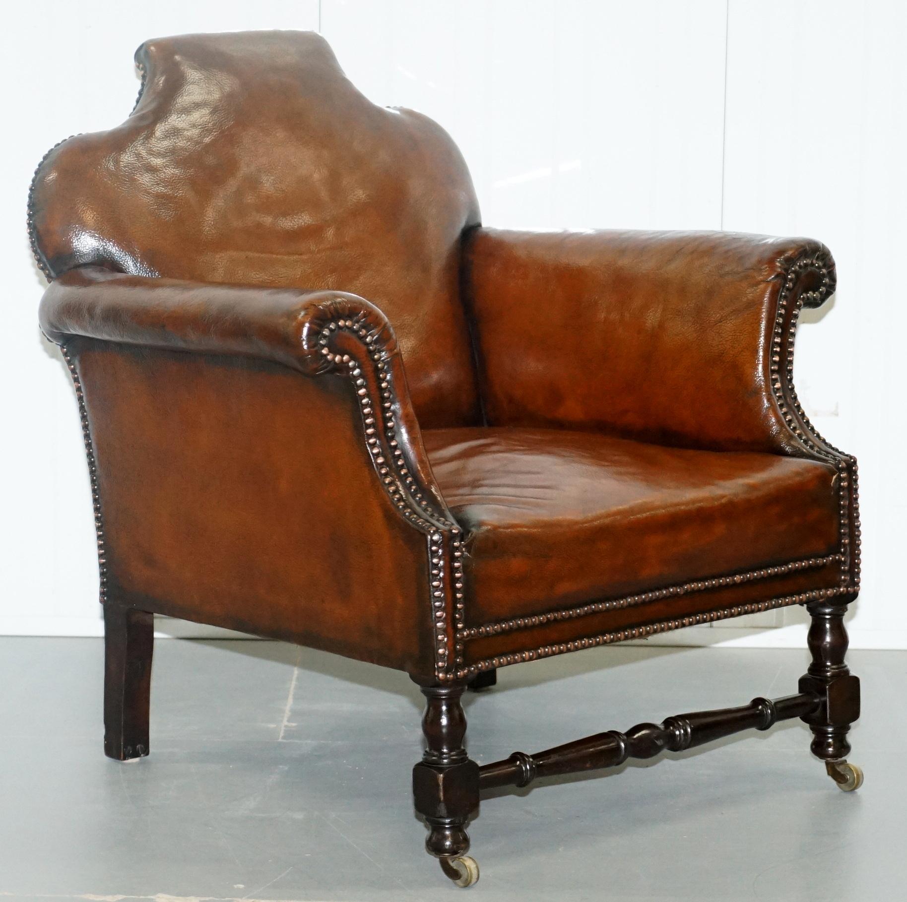 Small Victorian Restored Humpback Brown Leather Club Suite Sofa and Armchairs 7