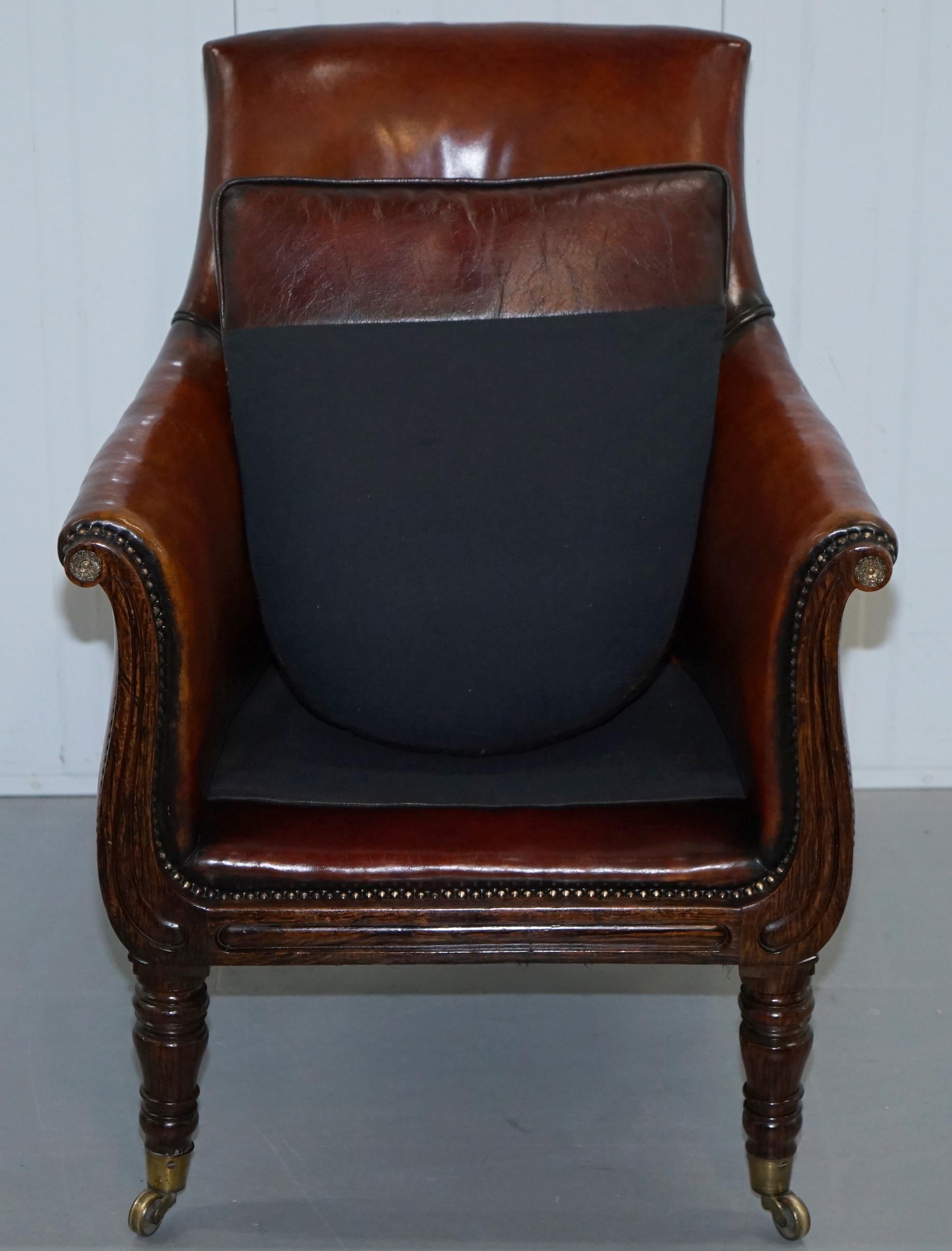 Rare Attributed to Gillows Regency Armchair Hand Dyed Brown Leather Hand-Painted For Sale 7