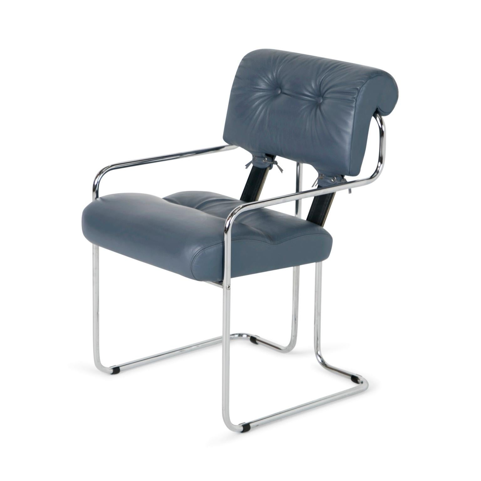 Blue-Grey Leather Tucroma Chair by Guido Faleschini for i4 Mariani, Set of Six  7