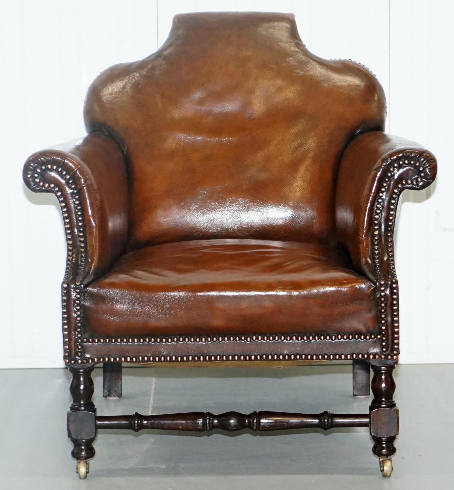 Small Victorian Restored Humpback Brown Leather Club Suite Sofa and Armchairs 8