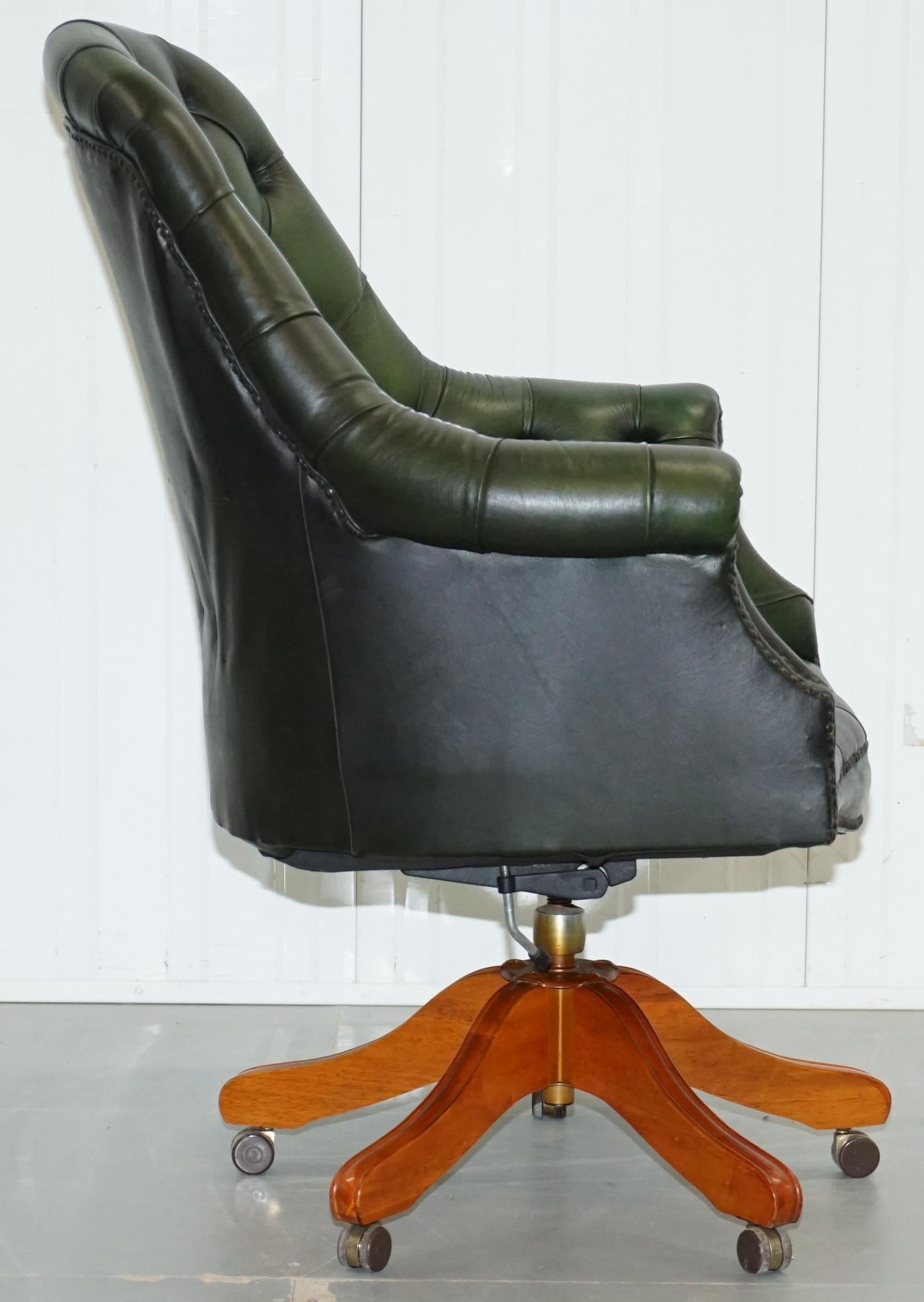 Vintage Chesterfield Directors Green Leather Executive Captains Office Chair 5