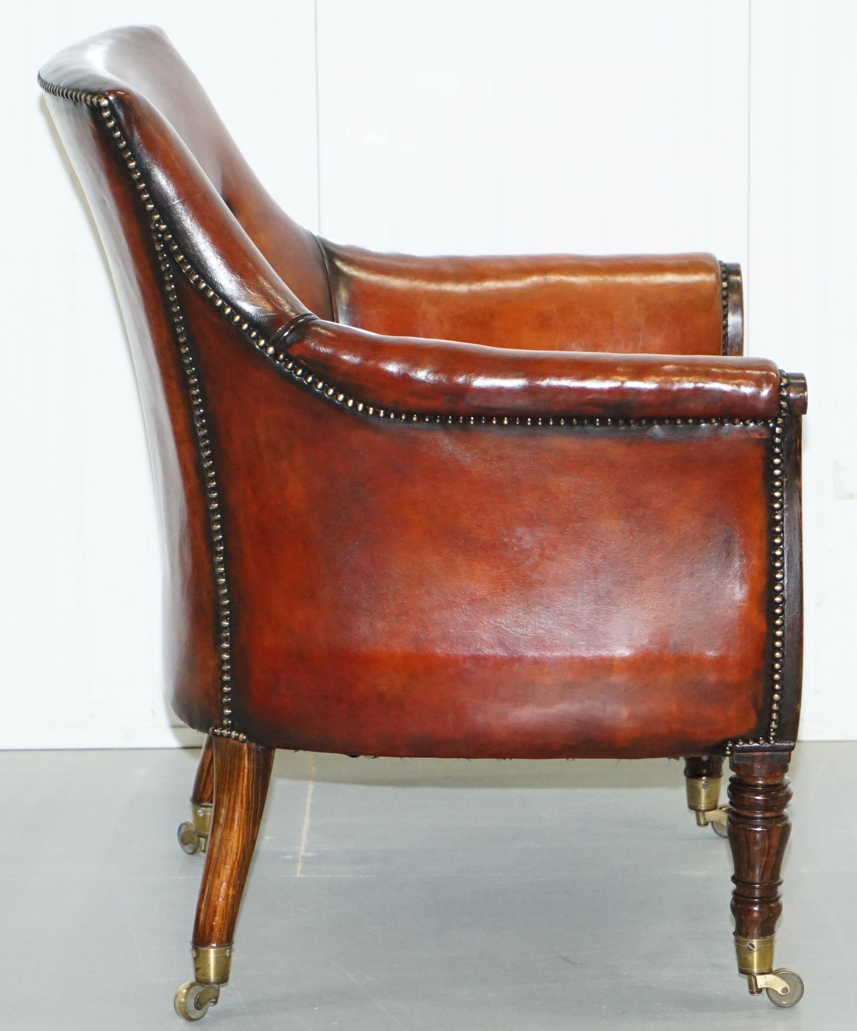 Rare Attributed to Gillows Regency Armchair Hand Dyed Brown Leather Hand-Painted For Sale 8